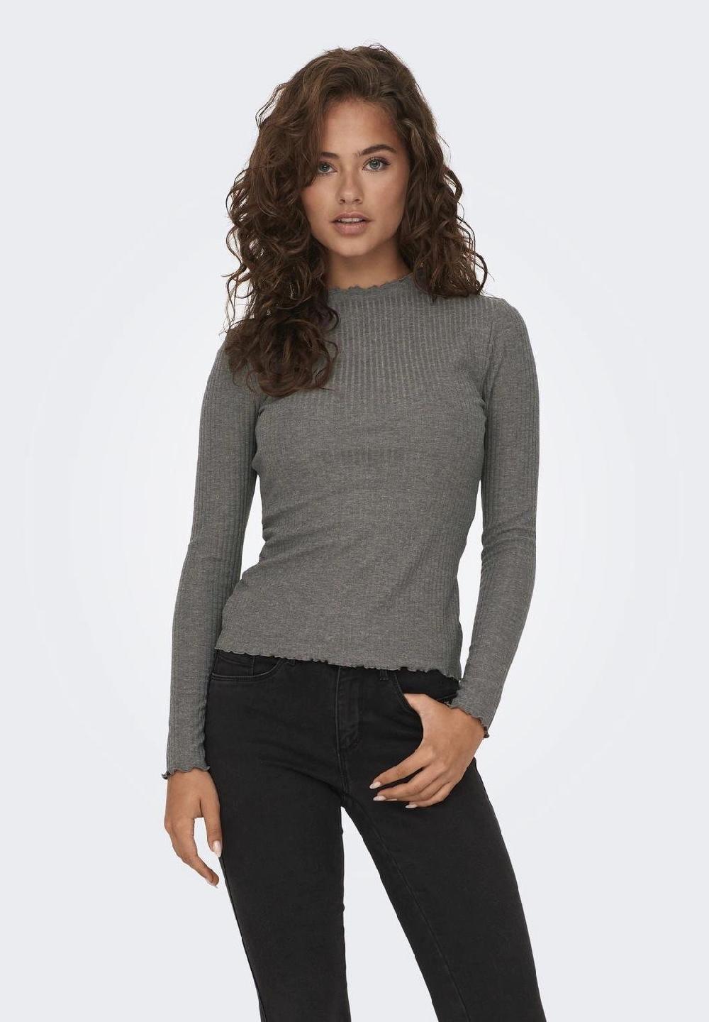 ONLY® Langarmshirt "Emma" Stehkragen Ripp-Design Für Damen