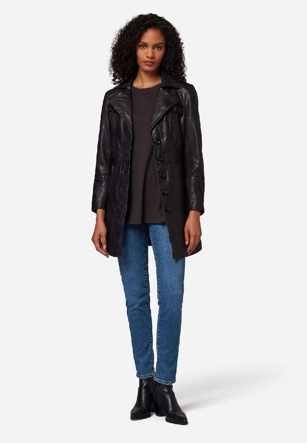 RICANO Damen Ledermantel Lucy Kurzmantel Mit Knopfleiste Und Reversekragen