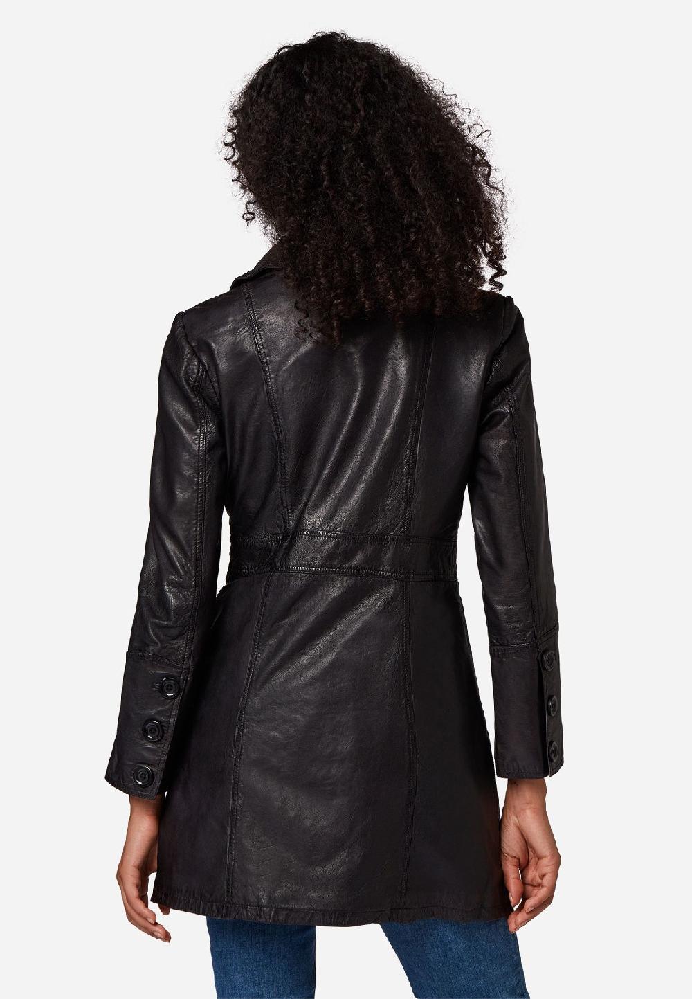 RICANO Damen Ledermantel Lucy Kurzmantel Mit Knopfleiste Und Reversekragen