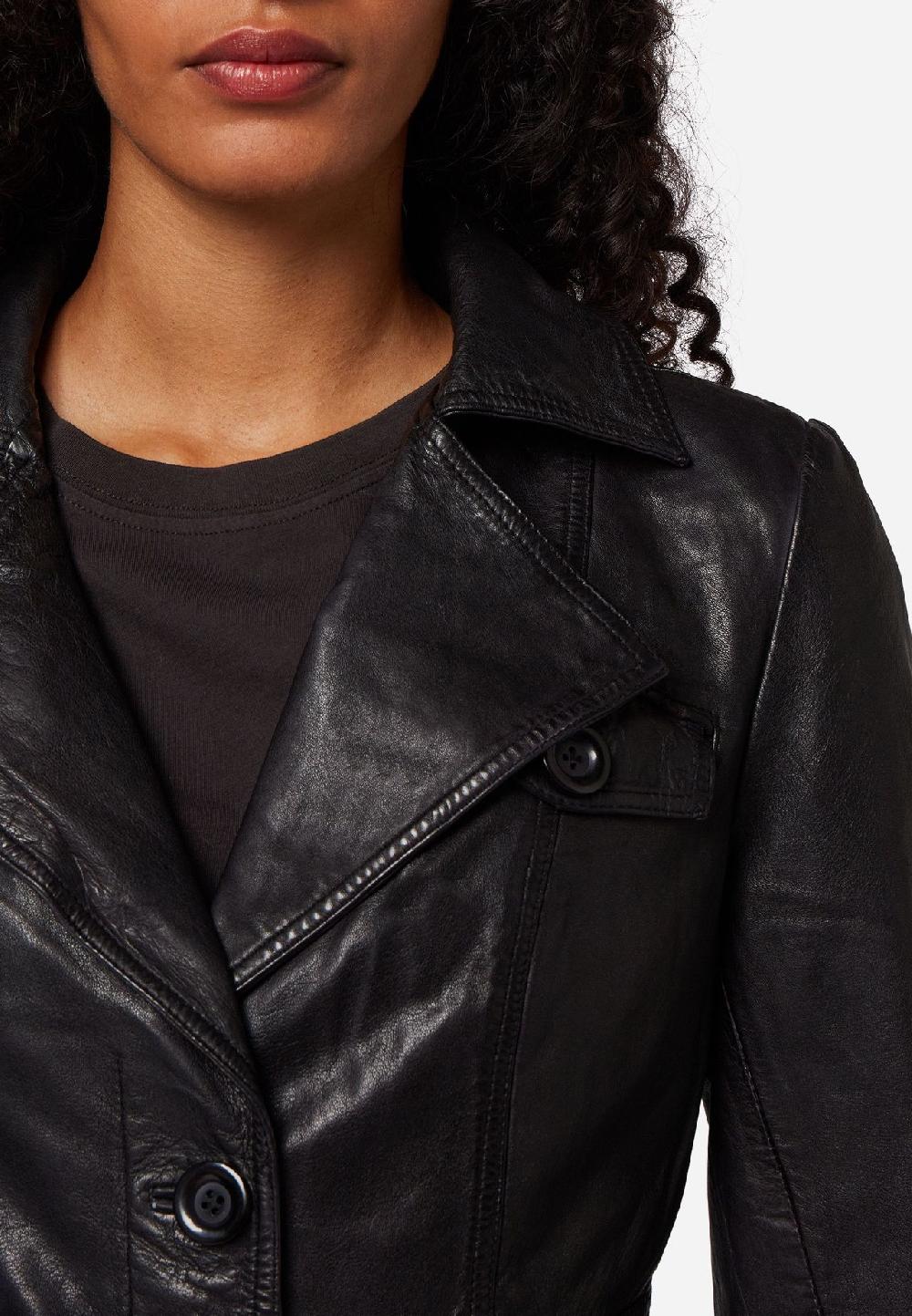 RICANO Damen Ledermantel Lucy Kurzmantel Mit Knopfleiste Und Reversekragen