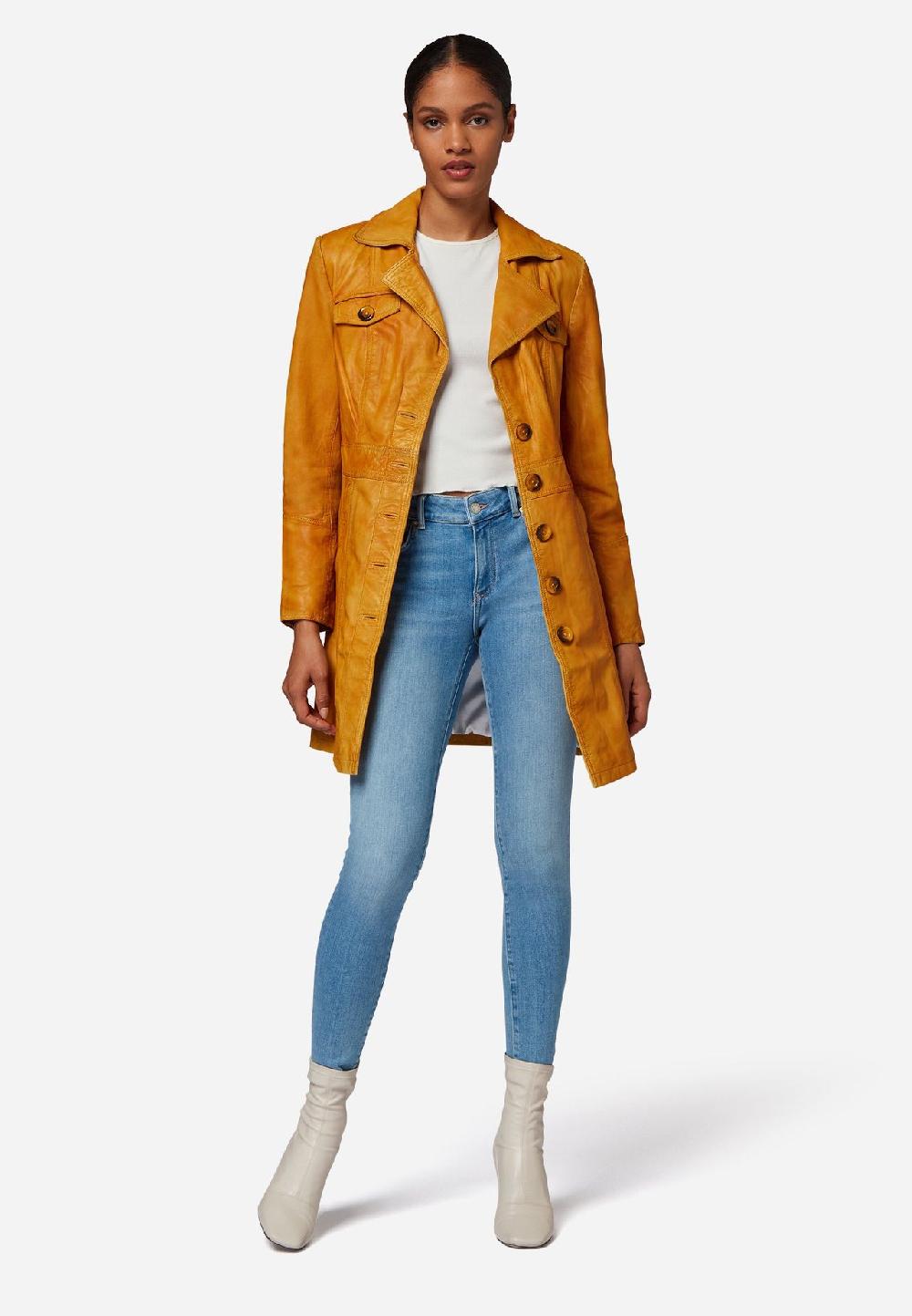 RICANO Damen Ledermantel Lucy Kurzmantel Mit Knopfleiste Und Reversekragen