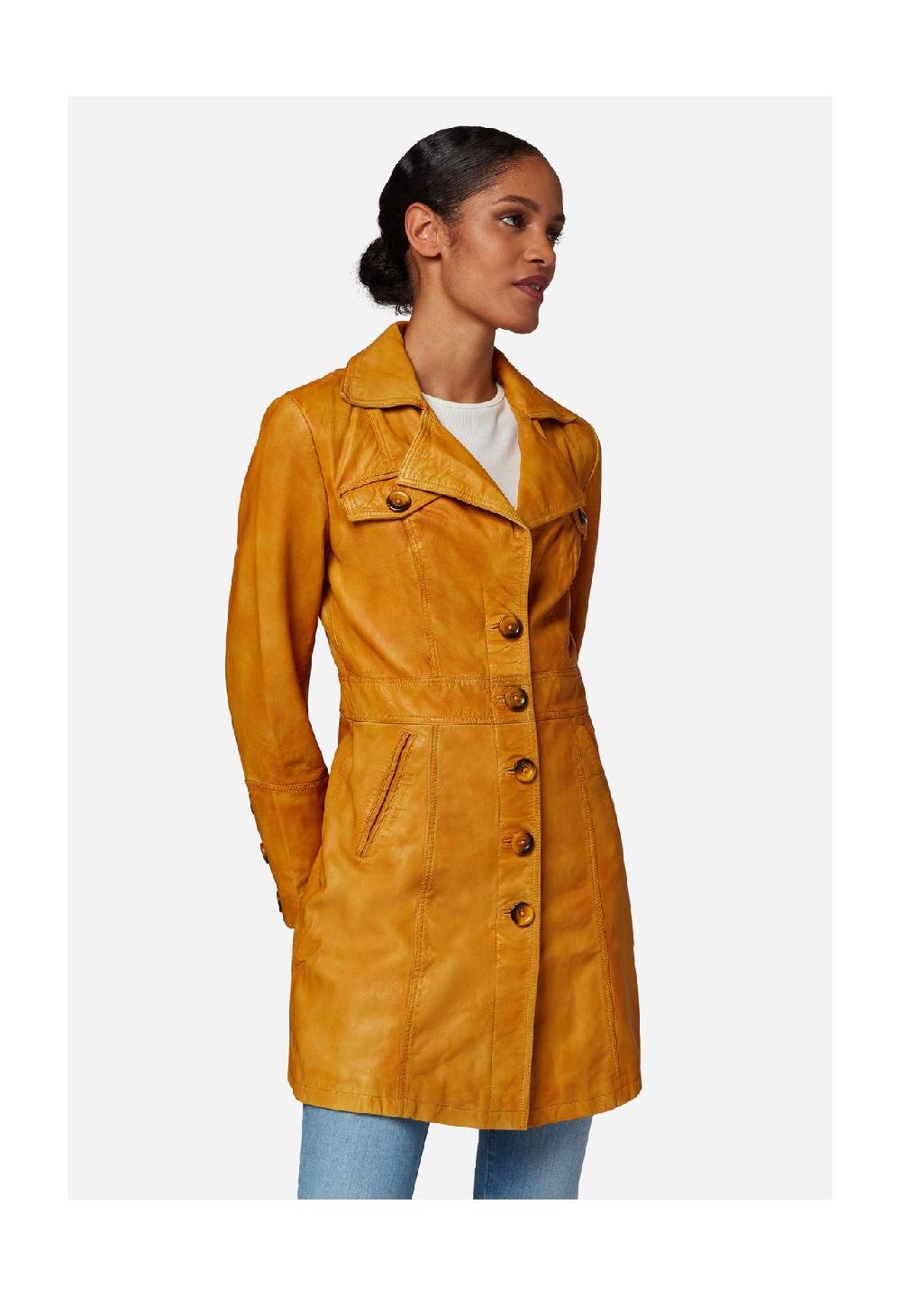 RICANO Damen Ledermantel Lucy Kurzmantel mit Knopfleiste und Reversekragen