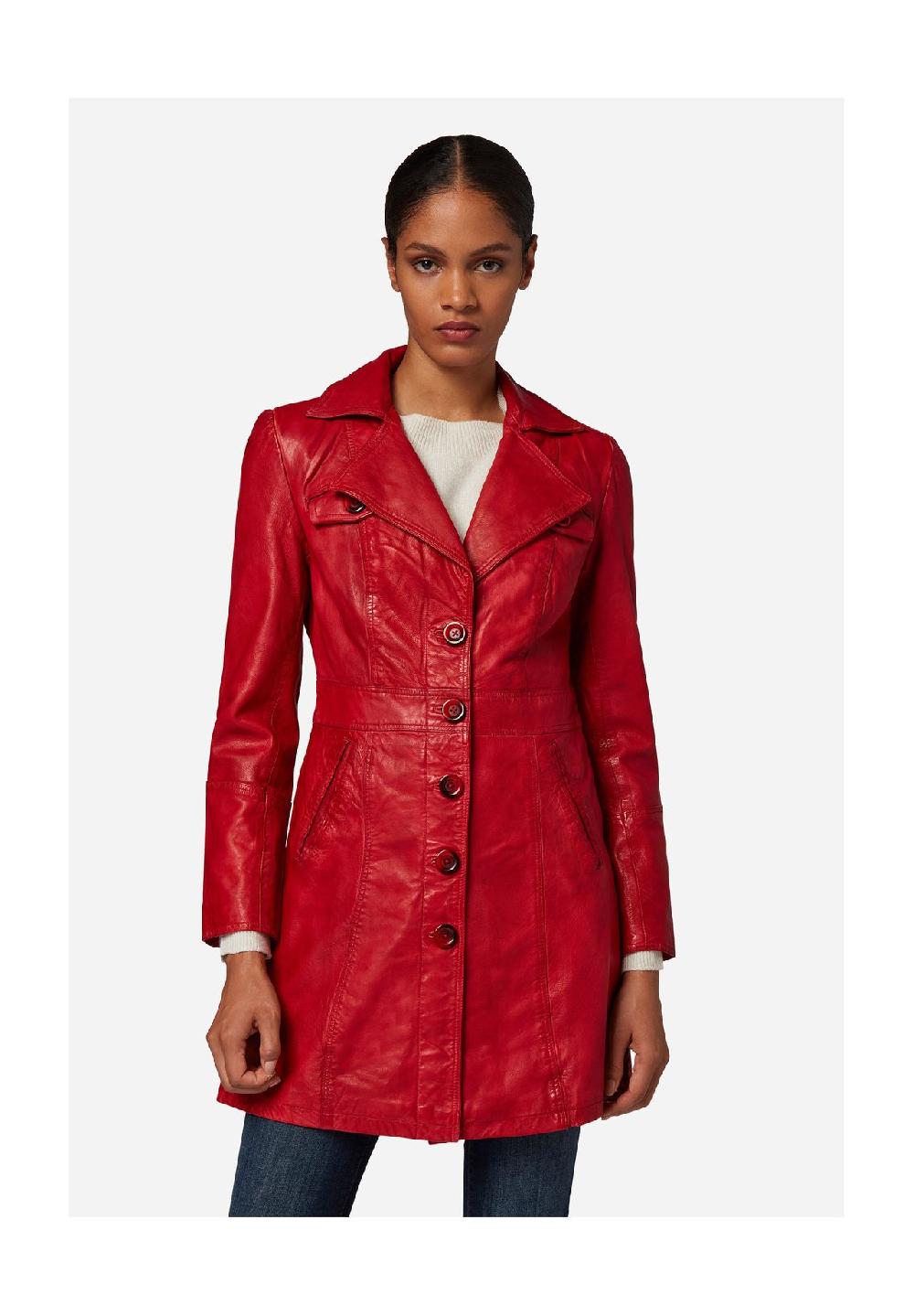 RICANO Damen Ledermantel Lucy Kurzmantel mit Knopfleiste und Reversekragen