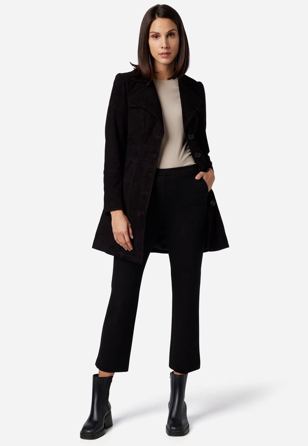 RICANO Damen Ledermantel Lucy Kurzmantel Mit Knopfleiste Und Reversekragen