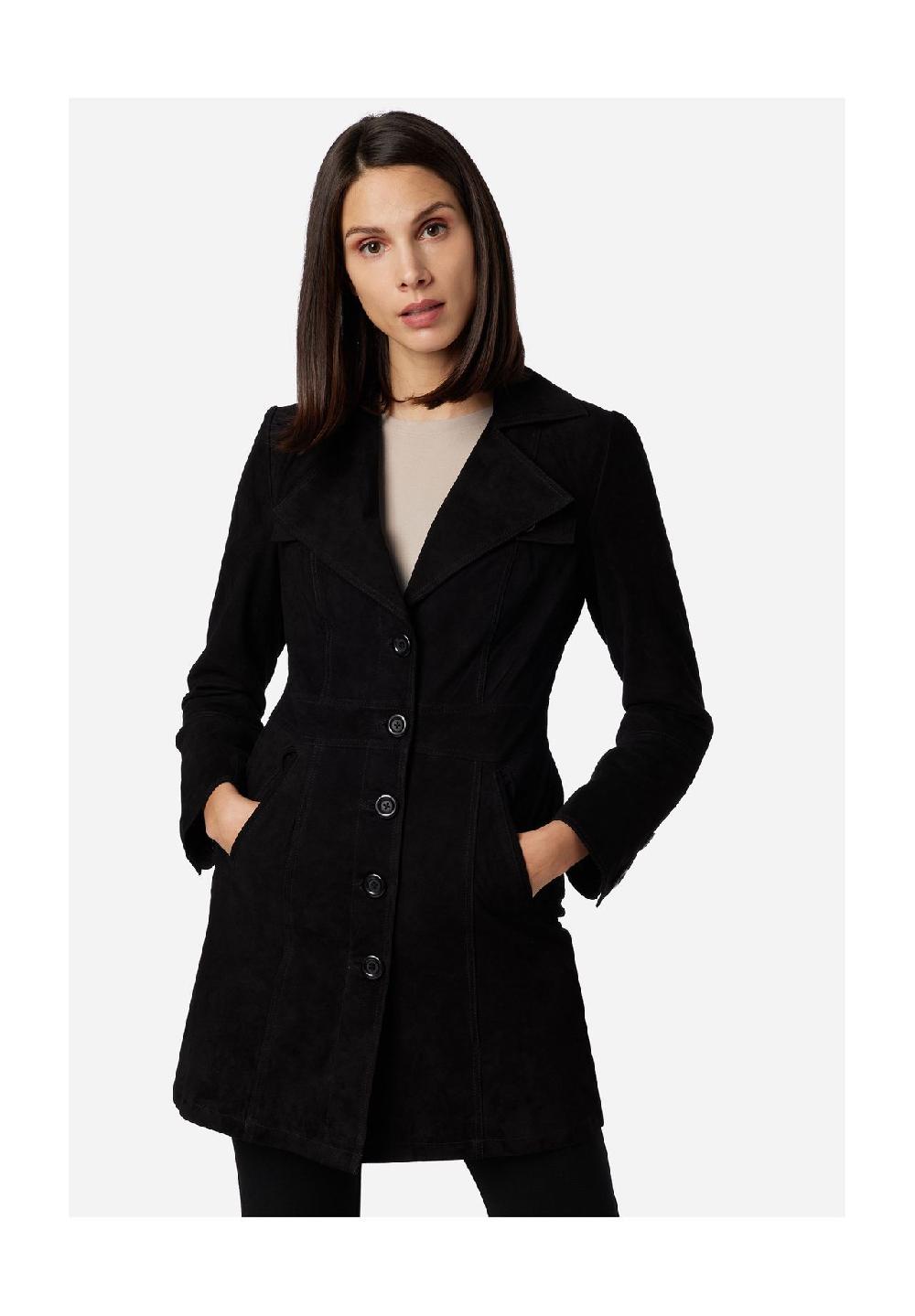 RICANO Damen Ledermantel Lucy Kurzmantel mit Knopfleiste und Reversekragen