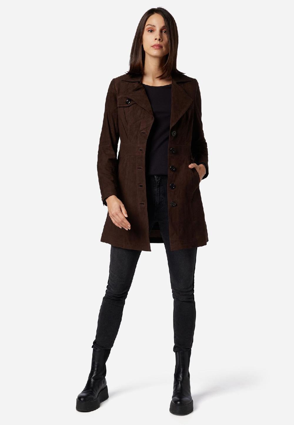 RICANO Damen Ledermantel Lucy Kurzmantel Mit Knopfleiste Und Reversekragen