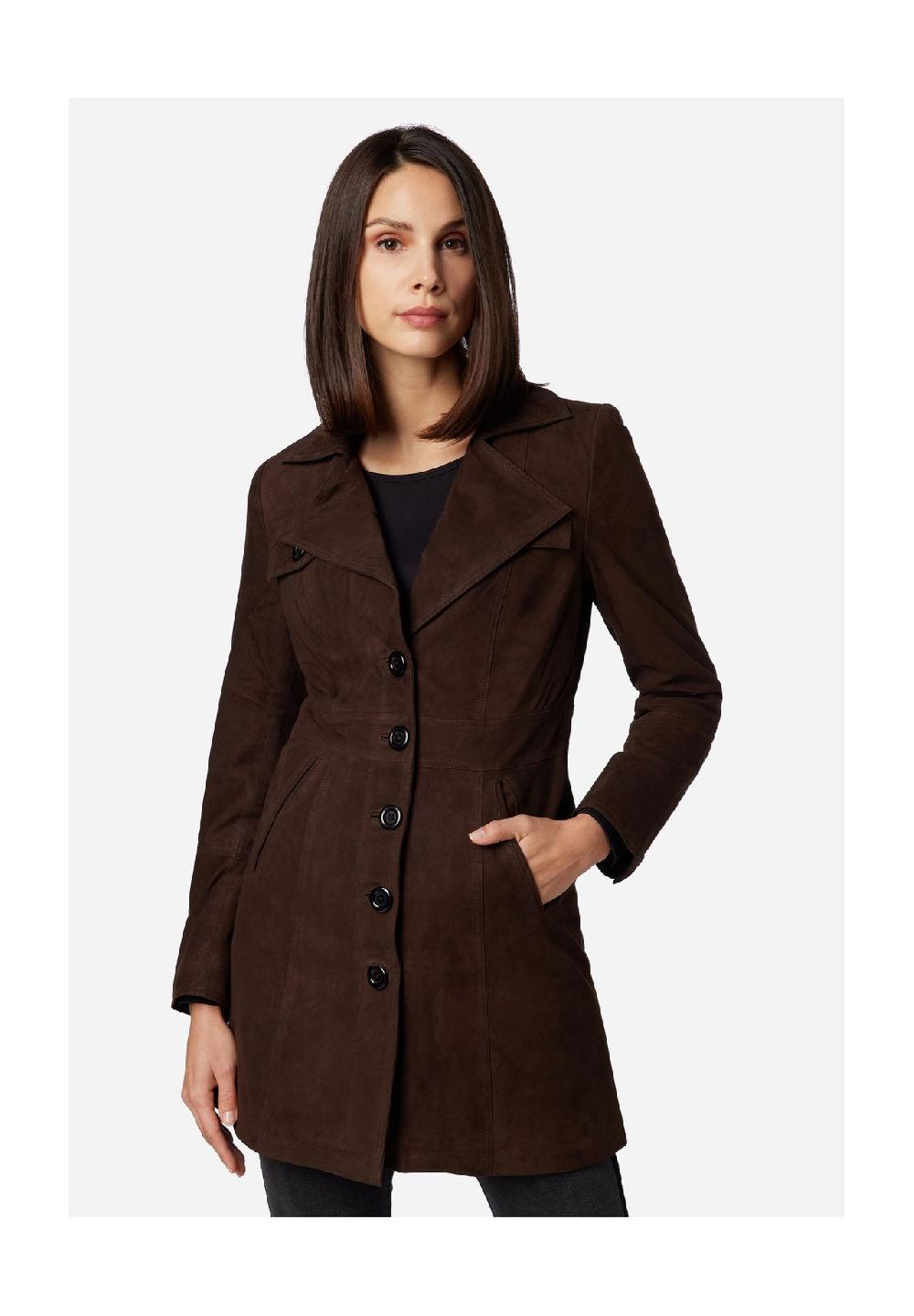 RICANO Damen Ledermantel Lucy Kurzmantel mit Knopfleiste und Reversekragen