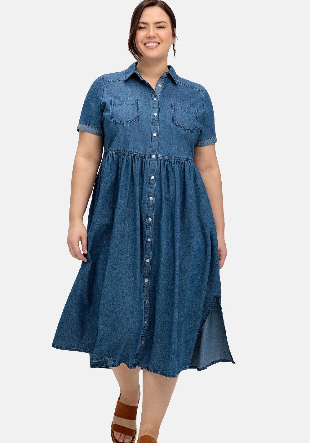 Sheego Jeanskleid Mit Blusenkragen Und Teilungsnaht