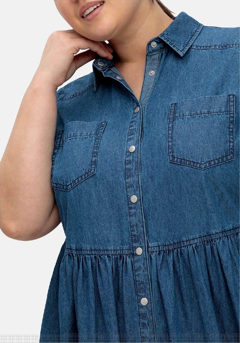 Sheego Jeanskleid Mit Blusenkragen Und Teilungsnaht