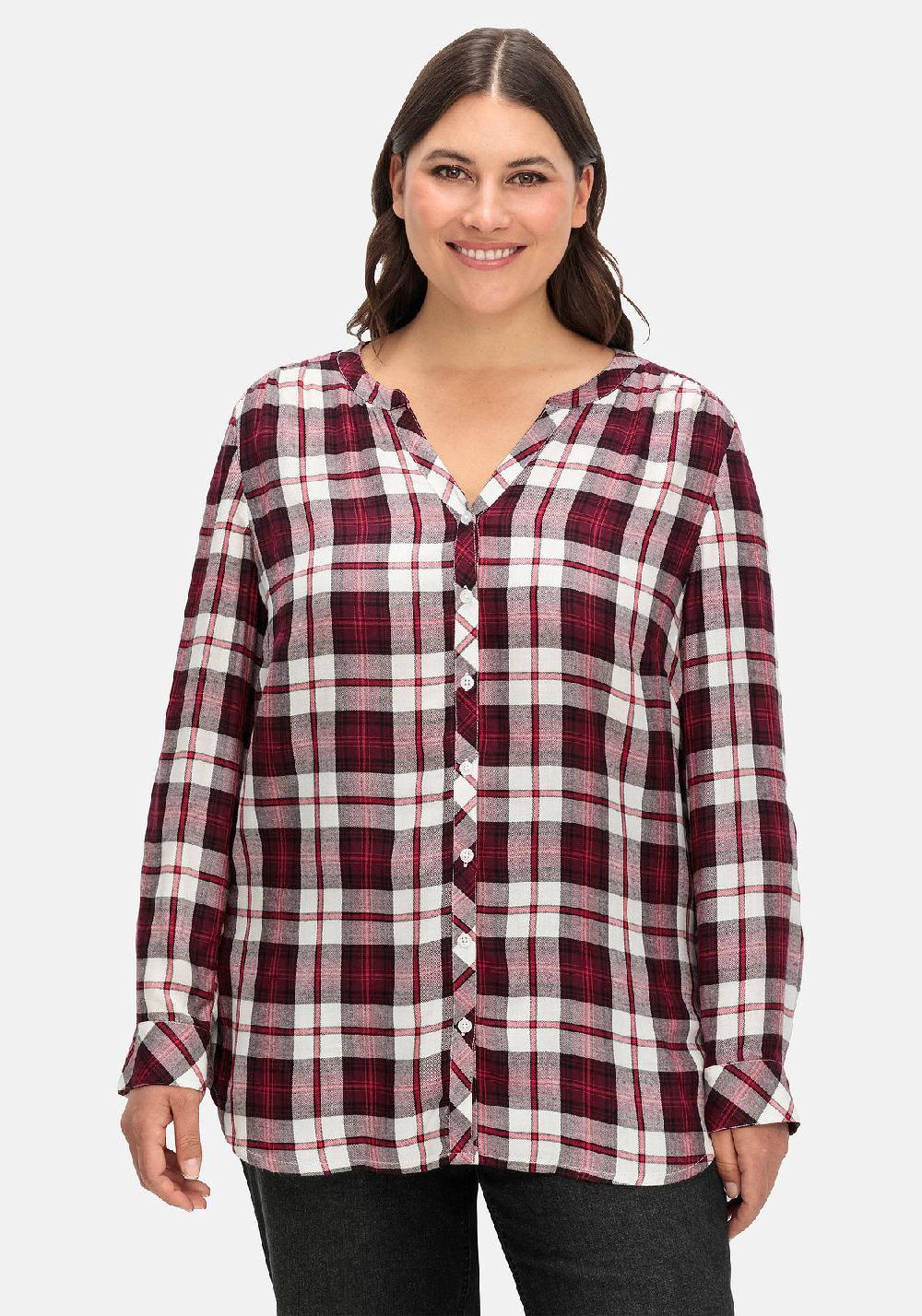 Sheego Karierte Bluse Mit Rundhalsausschnitt