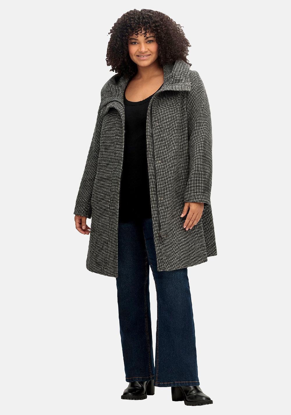 Sheego Mantel Mit Großer Kapuze In A-Linie Mit Wollanteil