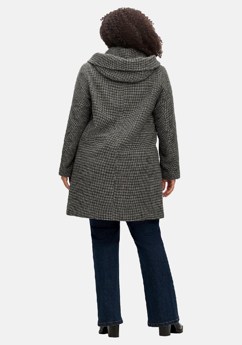 Sheego Mantel Mit Großer Kapuze In A-Linie Mit Wollanteil