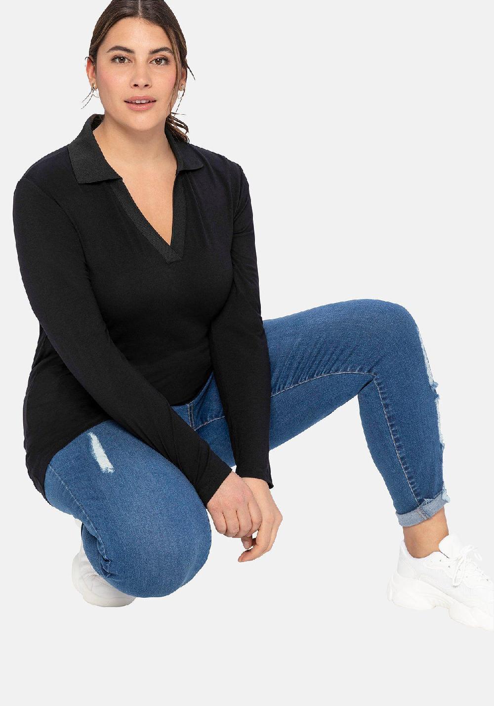 Sheego Poloshirt Mit Offenem Polokragen