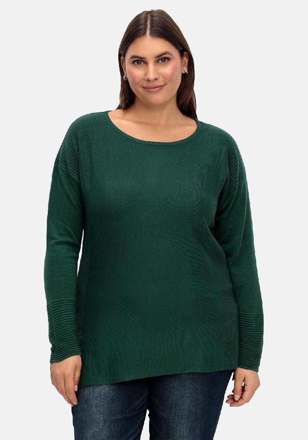 Sheego Pullover Mit Rundhalsausschnitt Und Ripp-Details