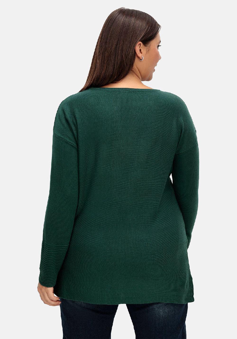 Sheego Pullover Mit Rundhalsausschnitt Und Ripp-Details