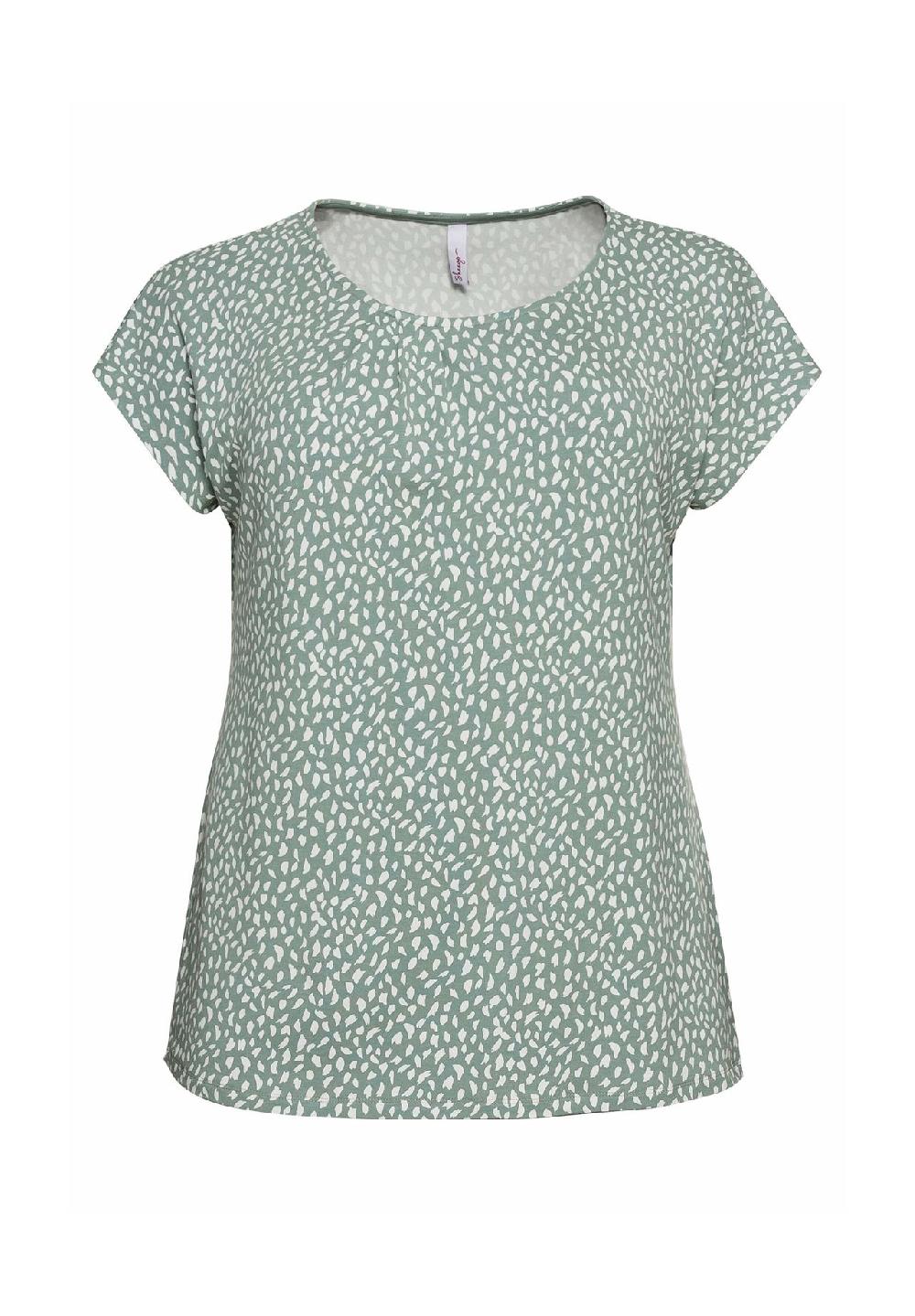 sheego Shirt mit Alloverdruck und gelegten Falten