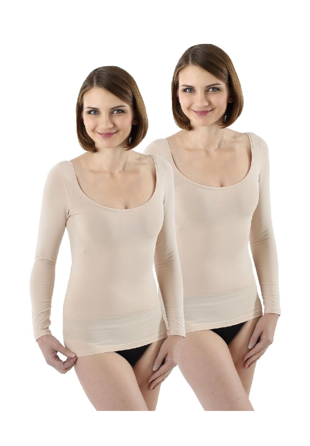 ALBERTKREUZ Unterhemd Langarmshirt Doppelpack tiefer Rundausschnitt