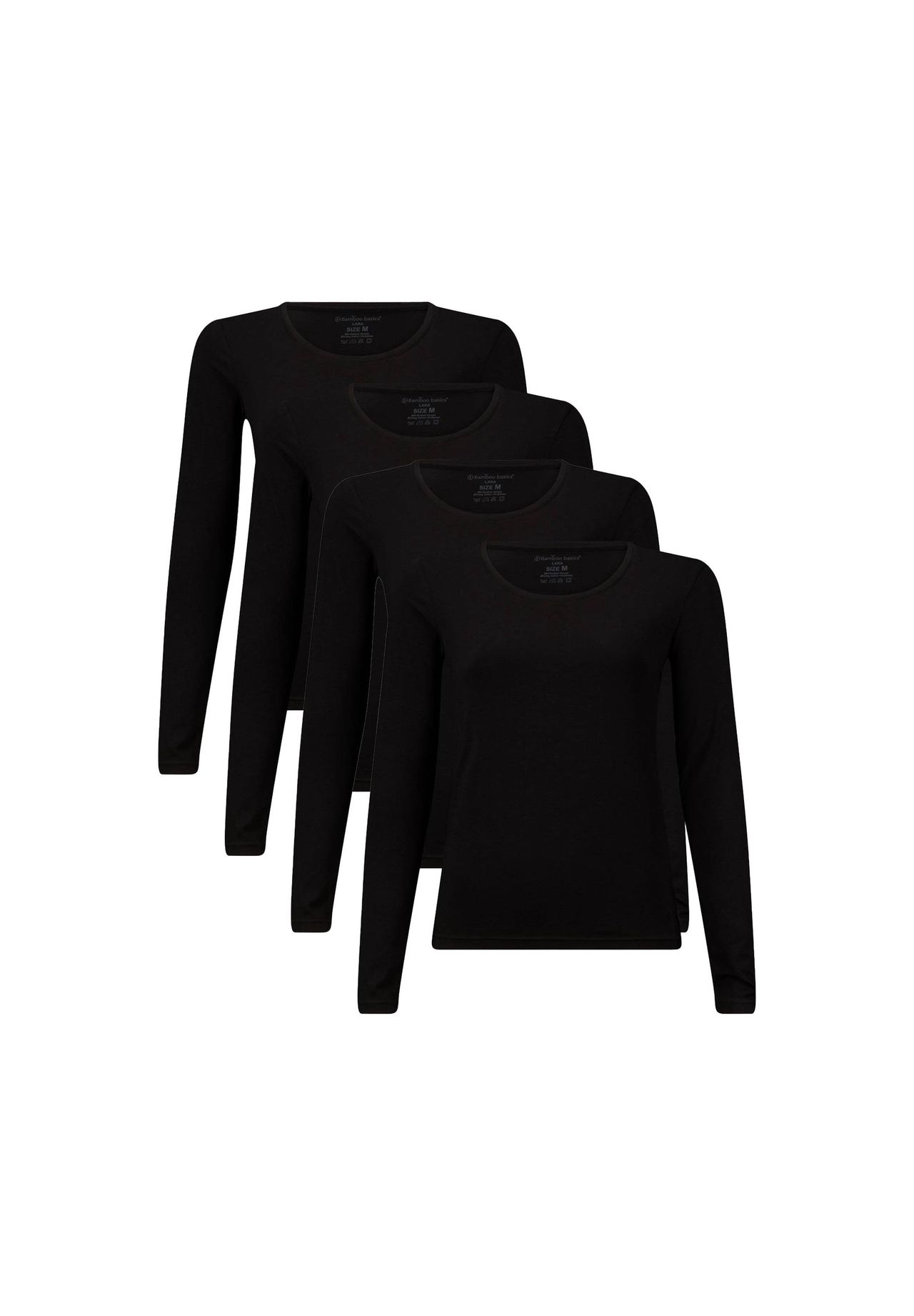 Bamboo Basics© Damen T-Shirt 4er Pack - LARA Logsleeve Unterhemd Rundhals Uni