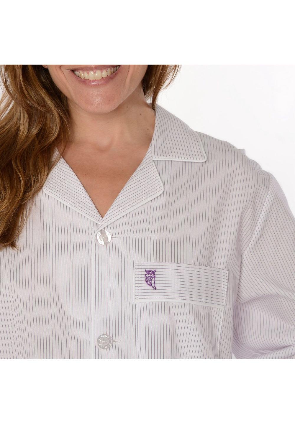 El Búho NOCTURNO® Damen Schlafanzug Lang Reverskragen Seide Premium Gestreift Lila