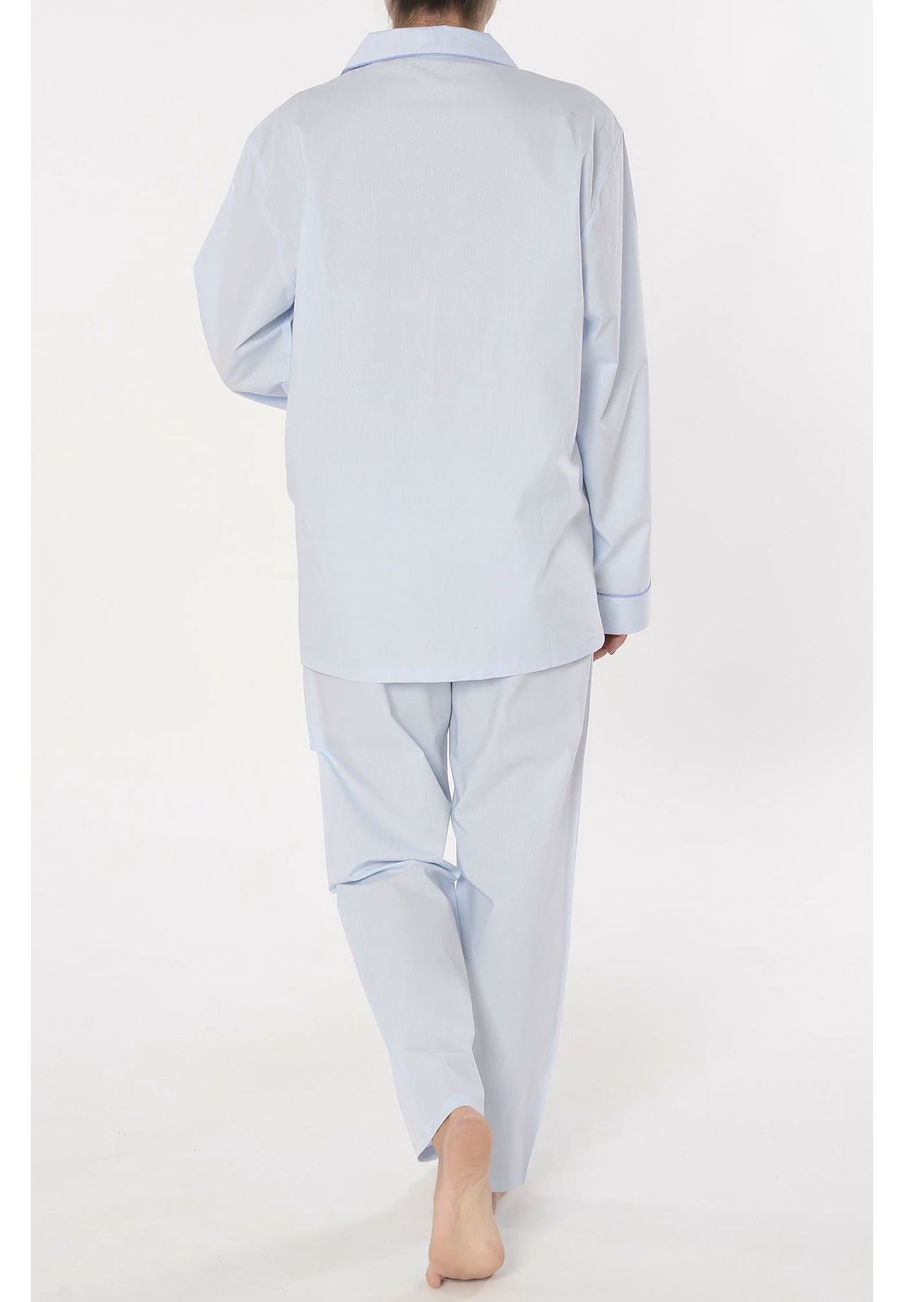 El Búho NOCTURNO® Damen Schlafanzug Lang Reverskragen Dobby Bedruckt Blau