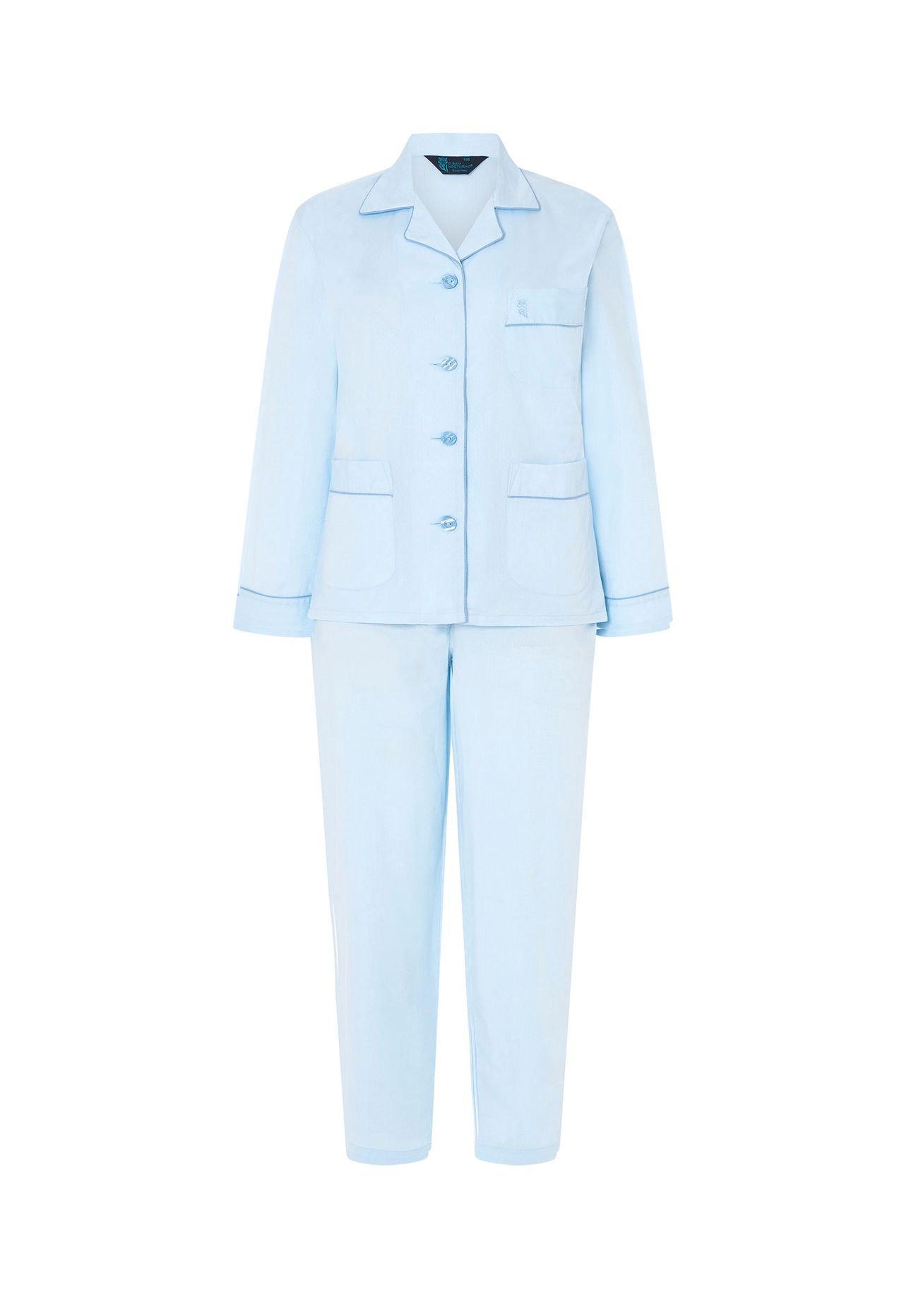 El Búho NOCTURNO® Damen Schlafanzug Lang Reverskragen Dobby Bedruckt Blau