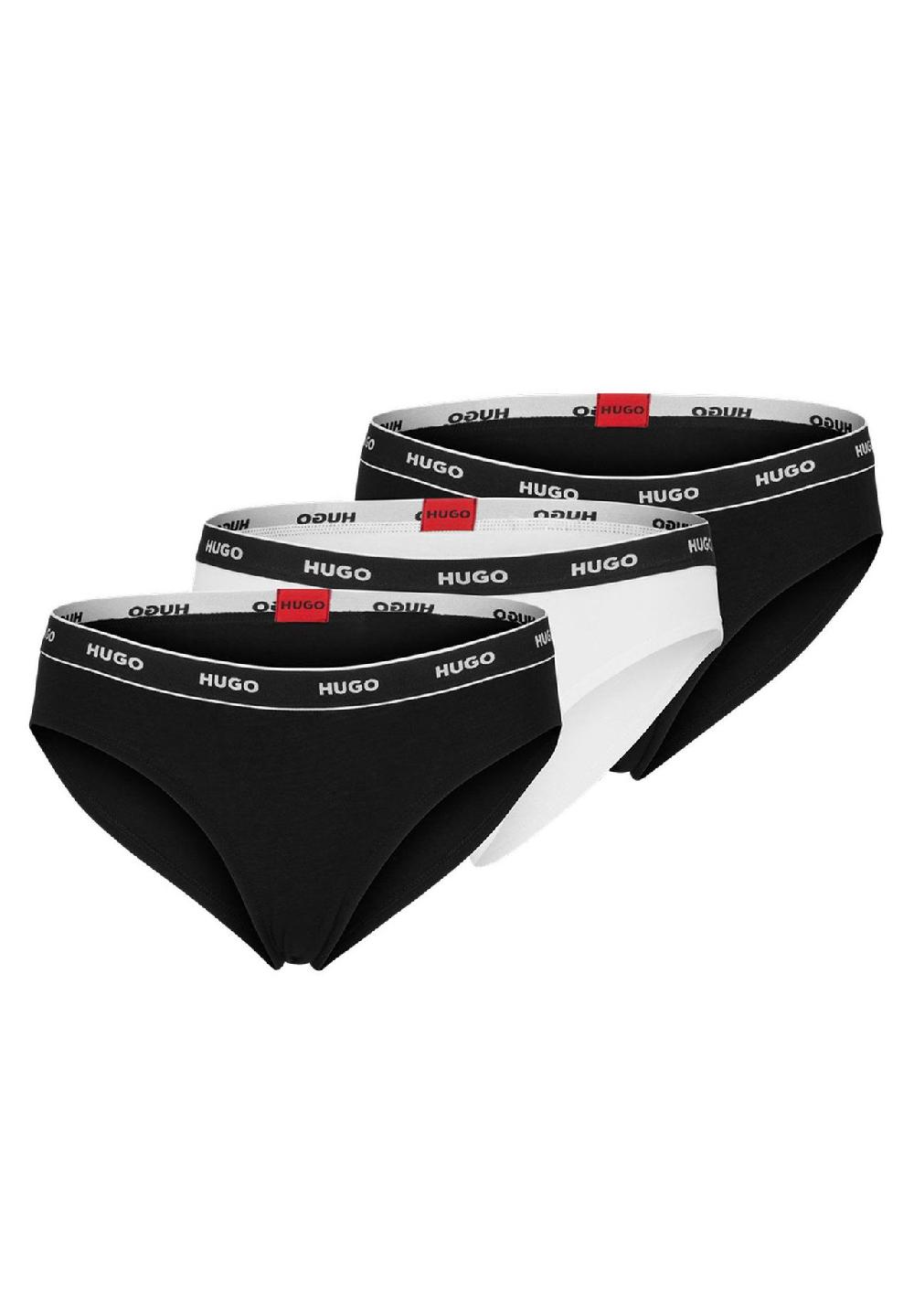 HUGO Damen Slips 3er Pack - Brief Stripe Unterwäsche Baumwolle Logo Einfarbig