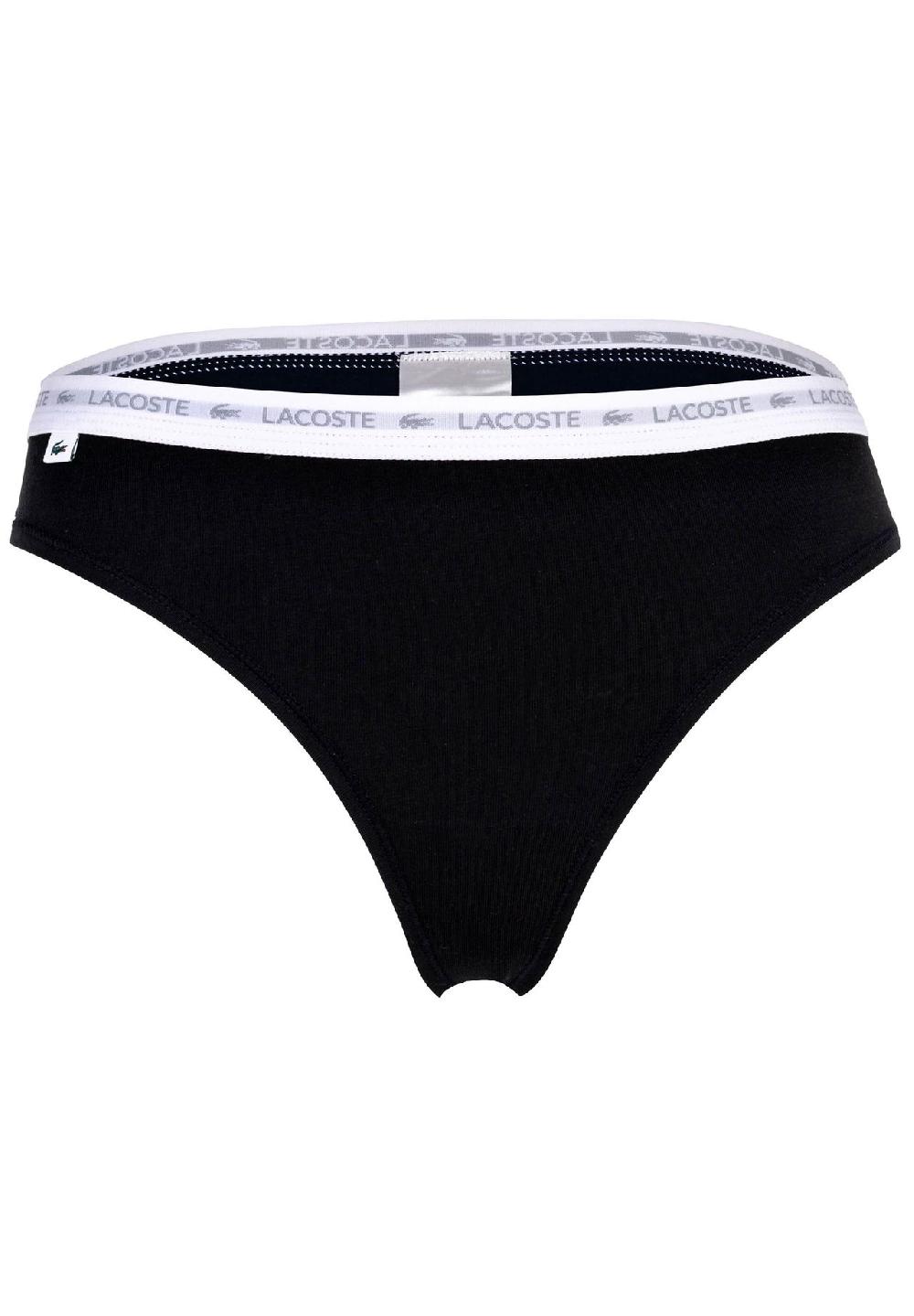 LACOSTE Damen Strings 3er Pack - Thong Unterwäsche Cotton Stretch Logobund Einfarbig