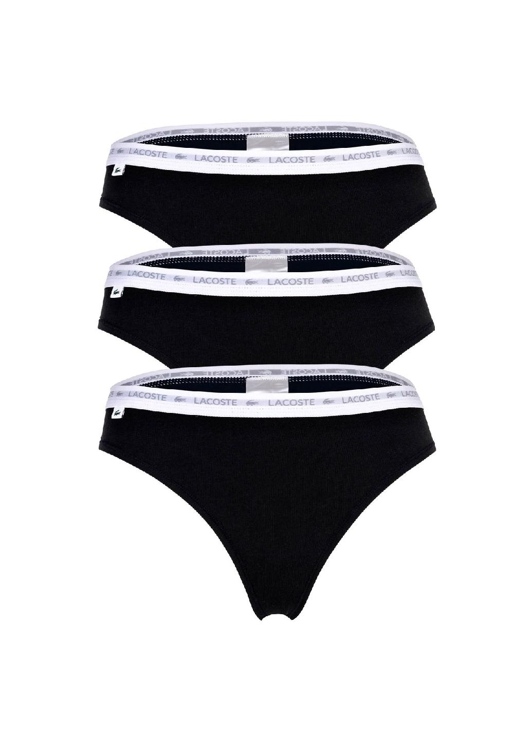 LACOSTE Damen Strings 3er Pack - Thong Unterwäsche Cotton Stretch Logobund einfarbig