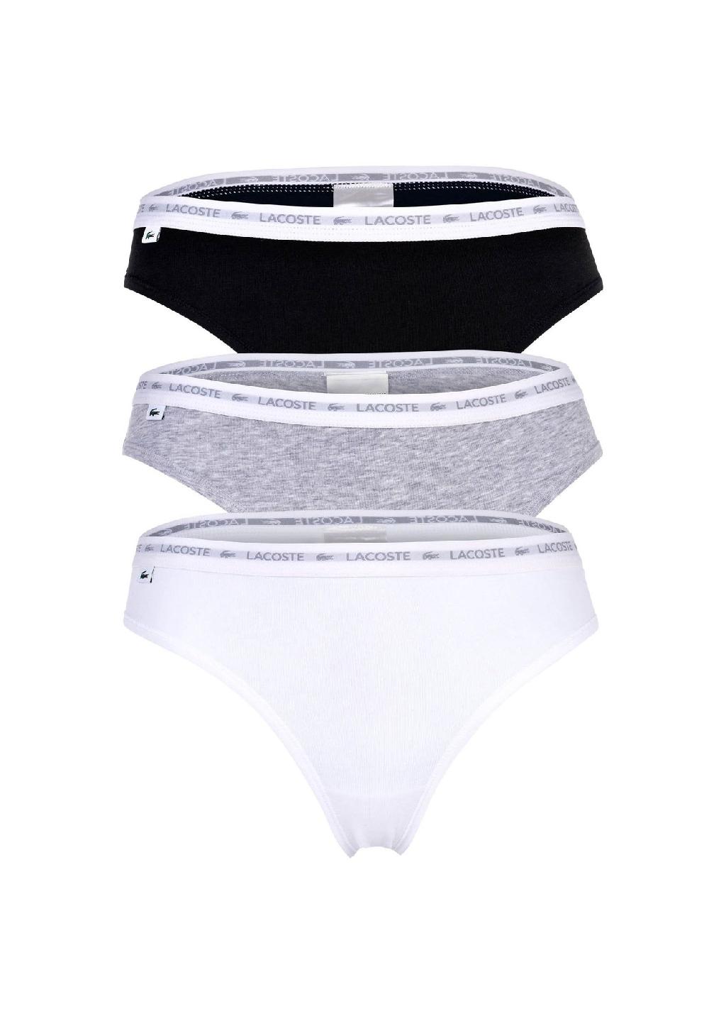 LACOSTE Damen Strings 3er Pack - Thong Unterwäsche Cotton Stretch Logobund einfarbig