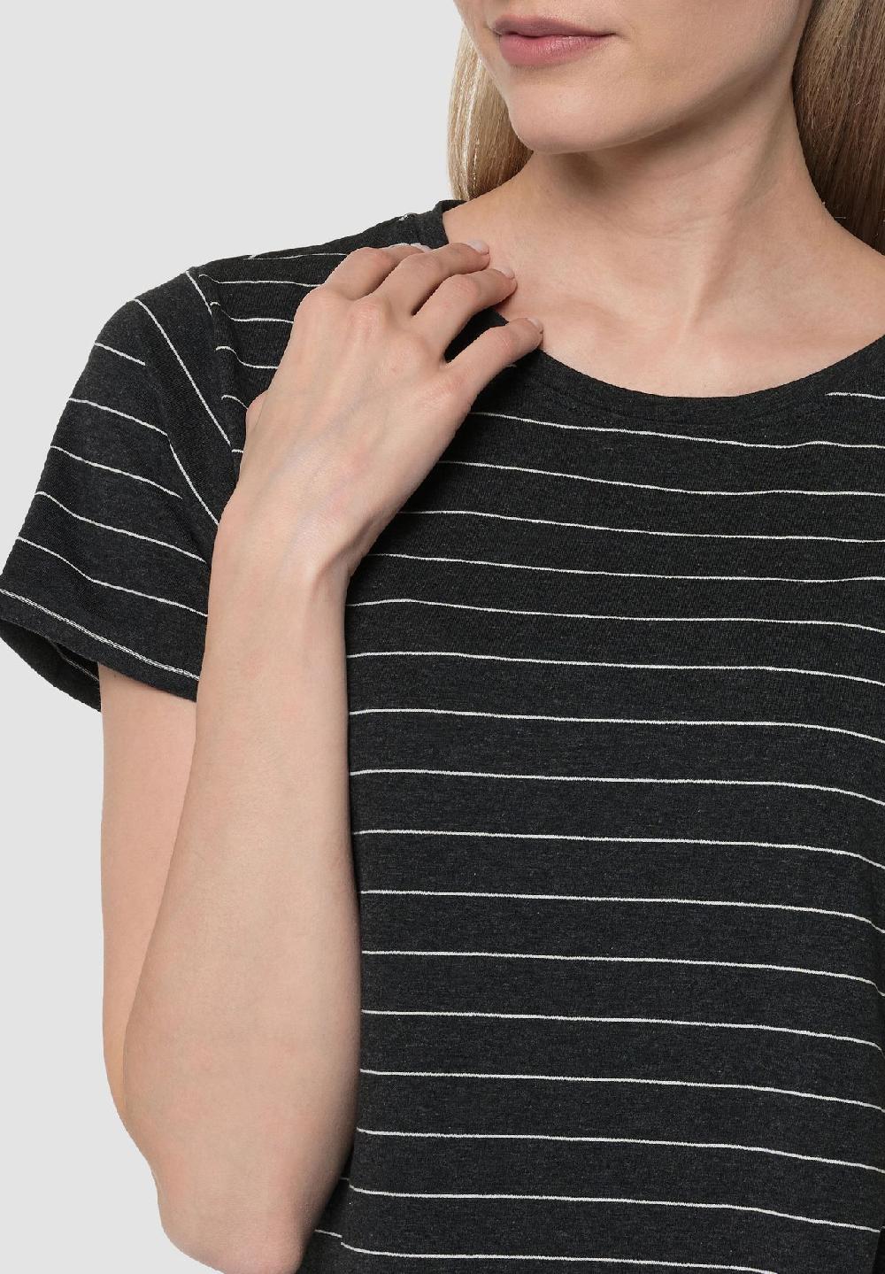 MANGUUN Schlafshirt Kurzarm Gestreift Baumwoll-Mix Für Damen