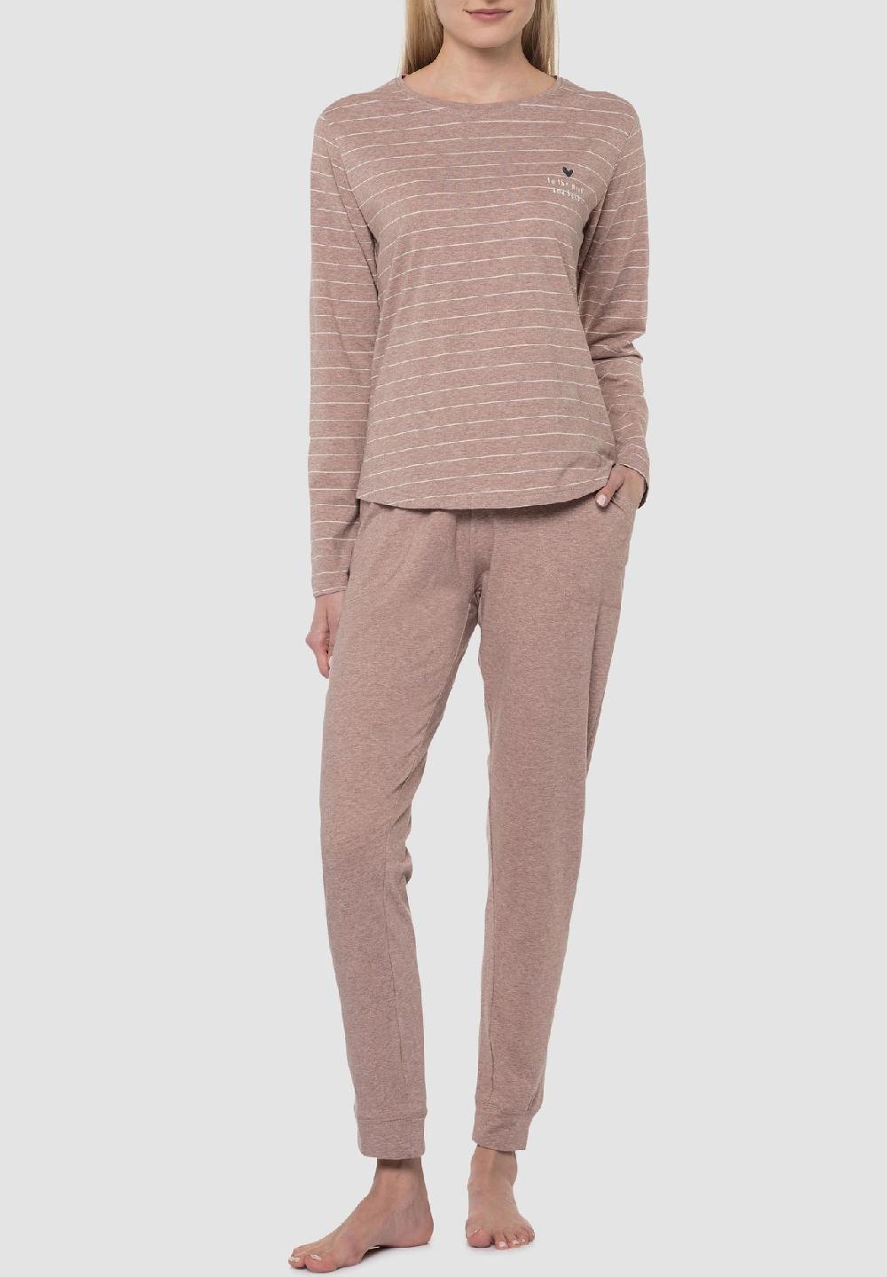 MANGUUN Schlafshirt Langarm Gestreift Für Damen