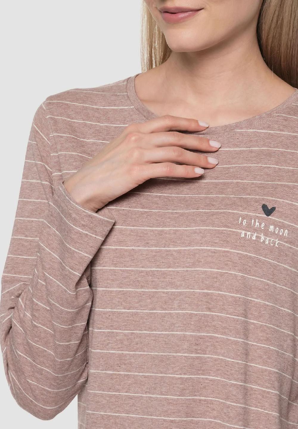 MANGUUN Schlafshirt Langarm Gestreift Für Damen