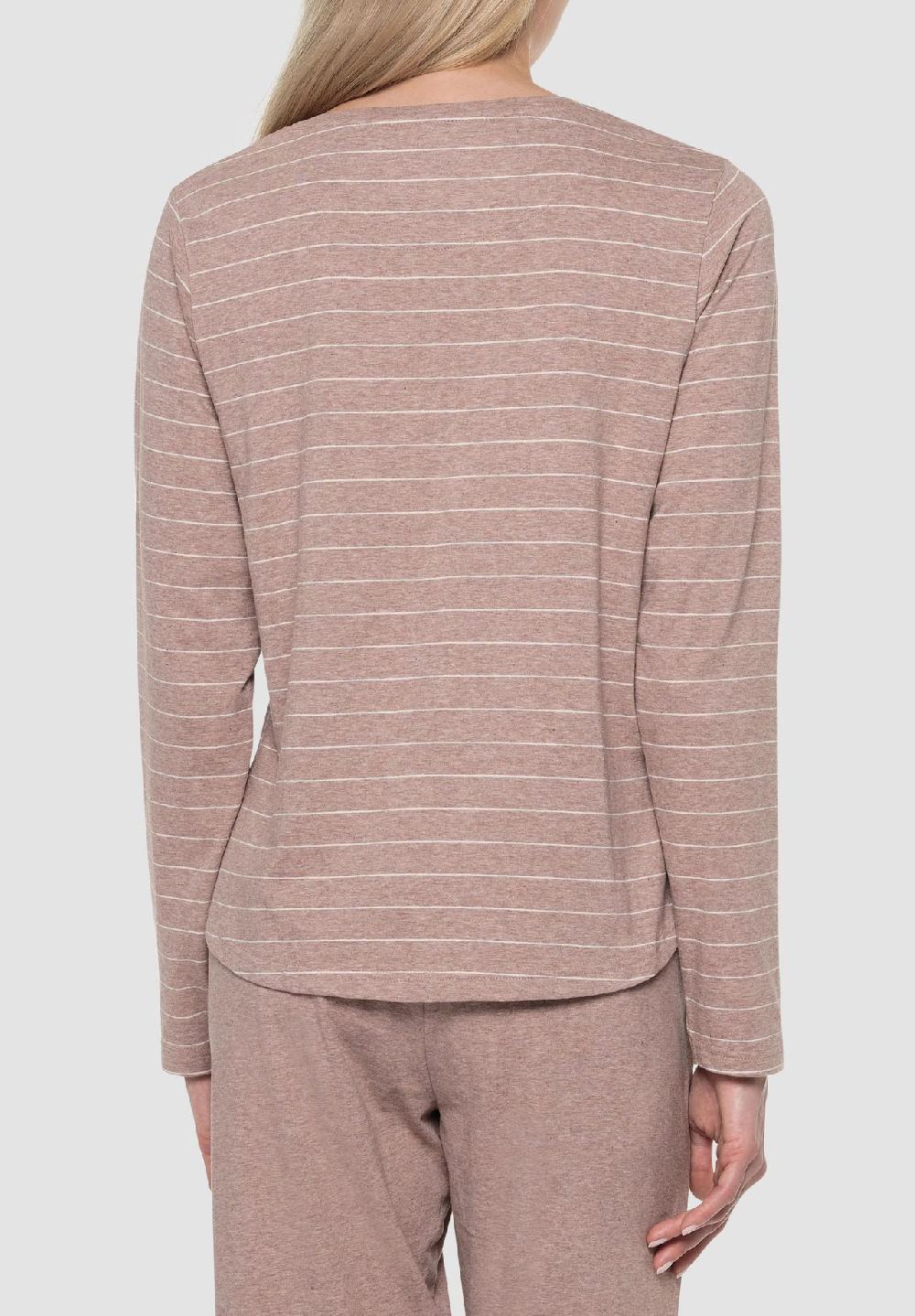 MANGUUN Schlafshirt Langarm Gestreift Für Damen