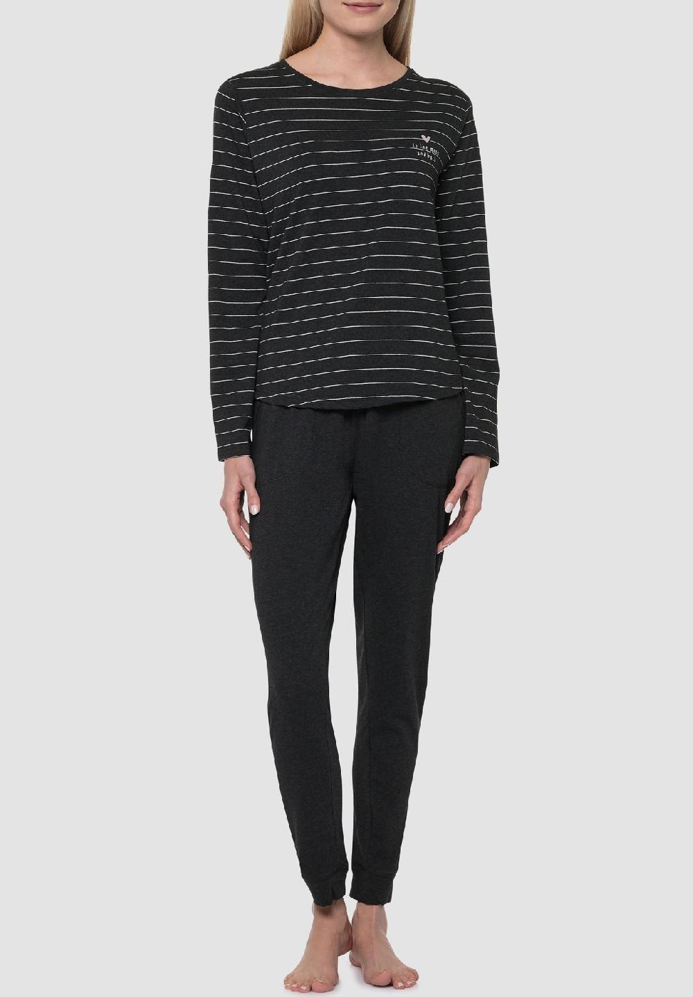 MANGUUN Schlafshirt Langarm Gestreift Für Damen