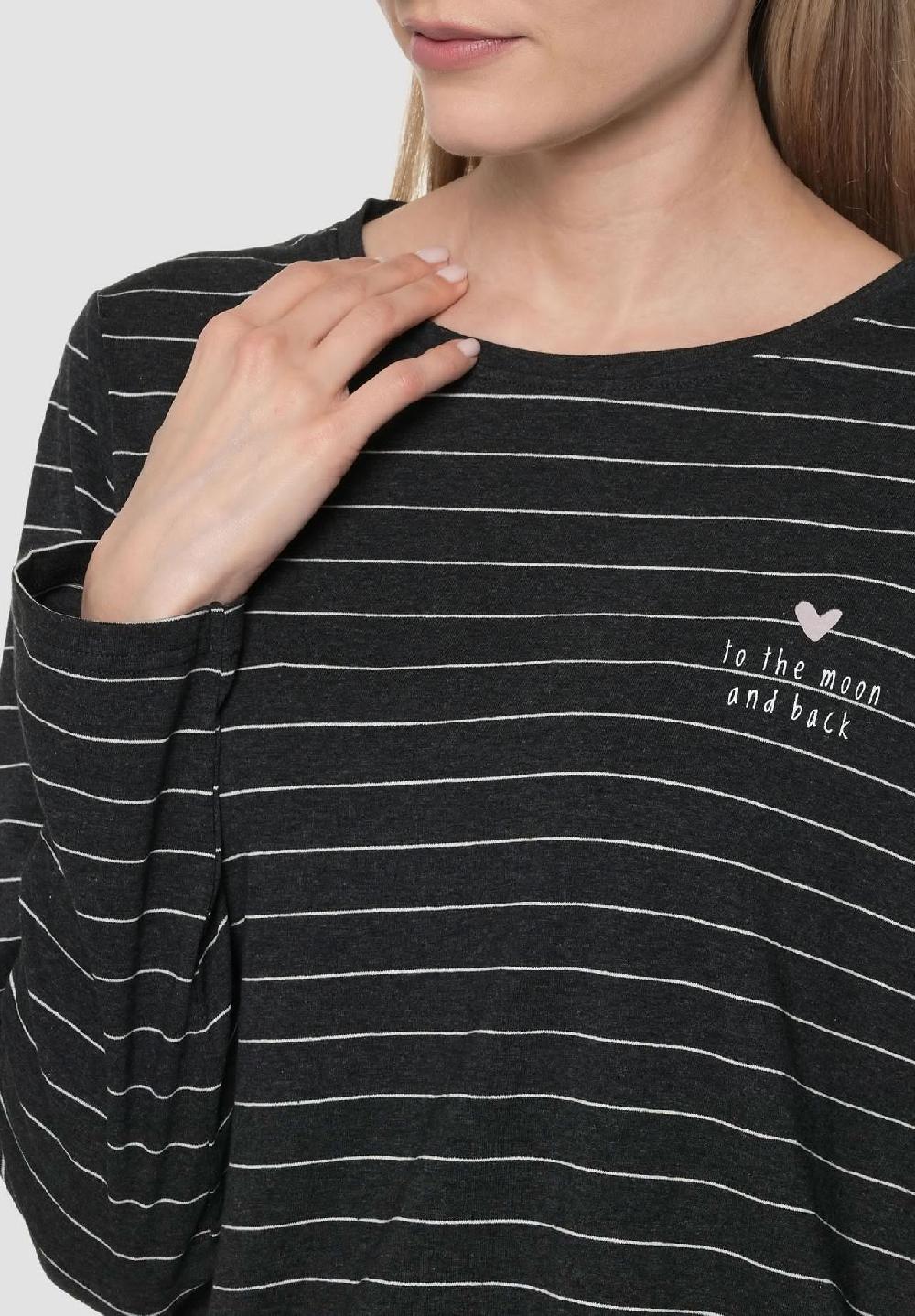 MANGUUN Schlafshirt Langarm Gestreift Für Damen