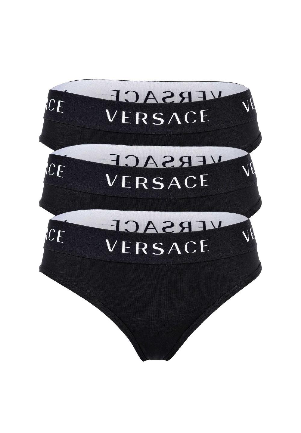 VERSACE Damen Slips 3er Pack - Unterwäsche Unterhose Baumwolle Logobund einfarbig