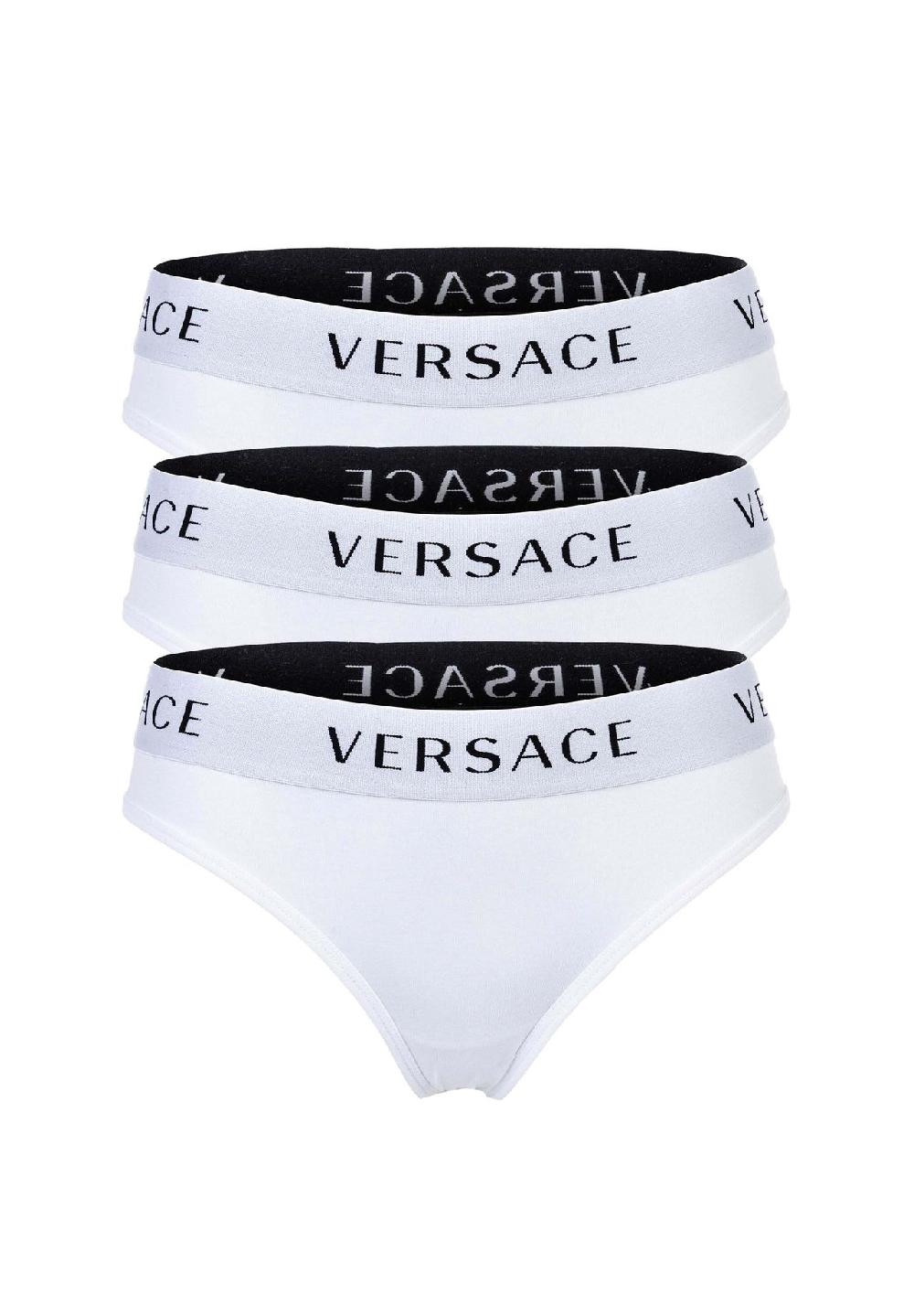 VERSACE Damen Slips 3er Pack - Unterwäsche Unterhose Baumwolle Logobund einfarbig