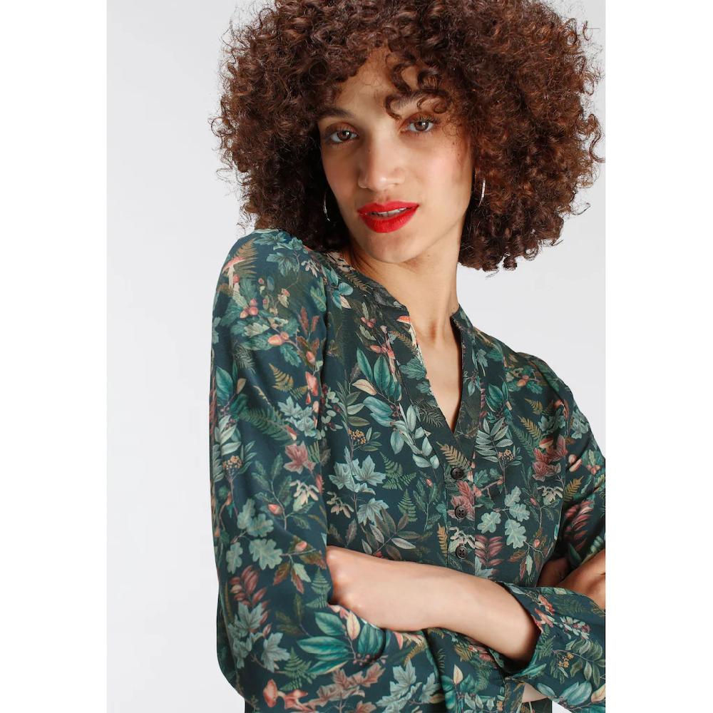 AJC Hemdblusenkleid Kniefrei Elegant Aus Viskose Langarm Mit 1-Knopf-Manschette