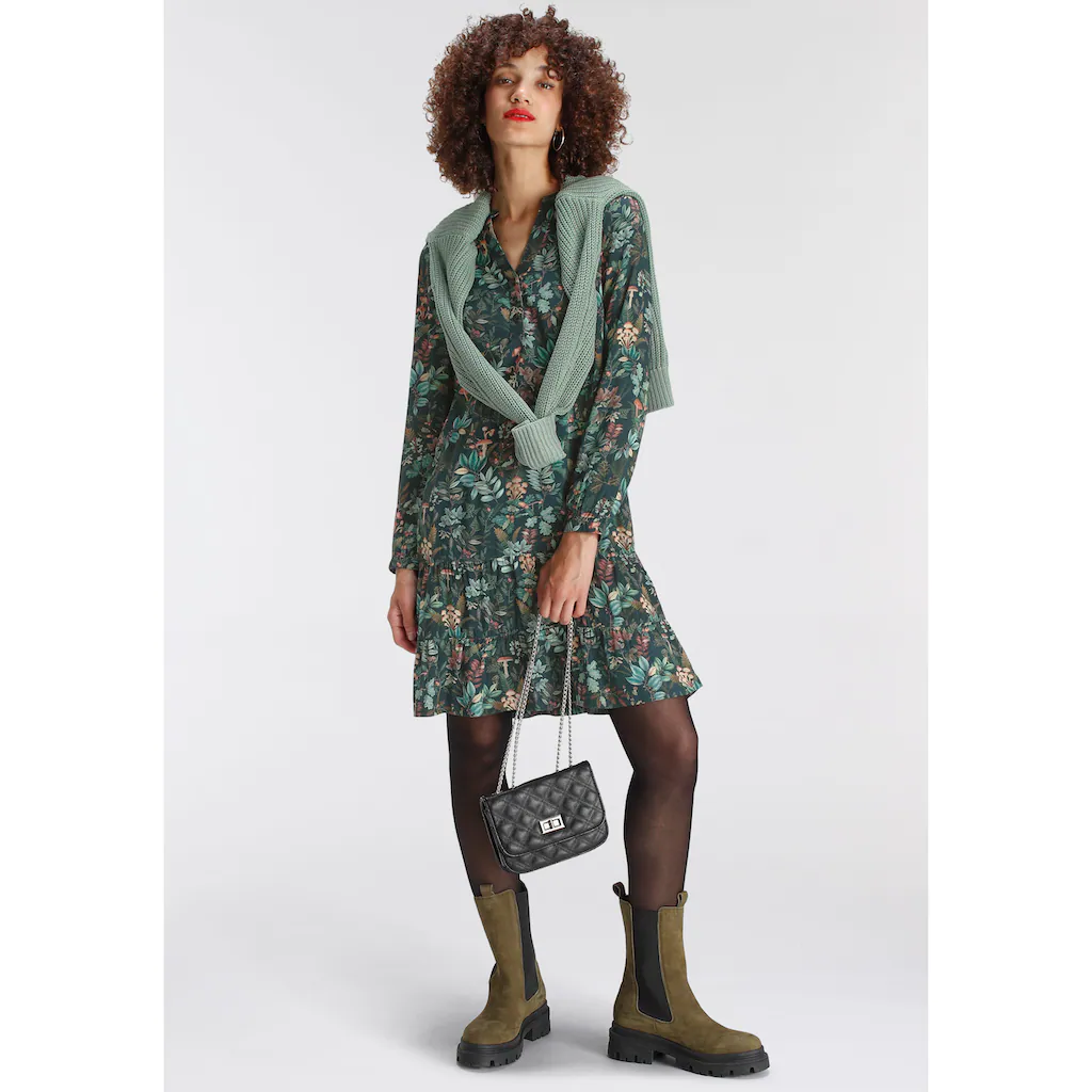 AJC Hemdblusenkleid Kniefrei Elegant Aus Viskose Langarm Mit 1-Knopf-Manschette