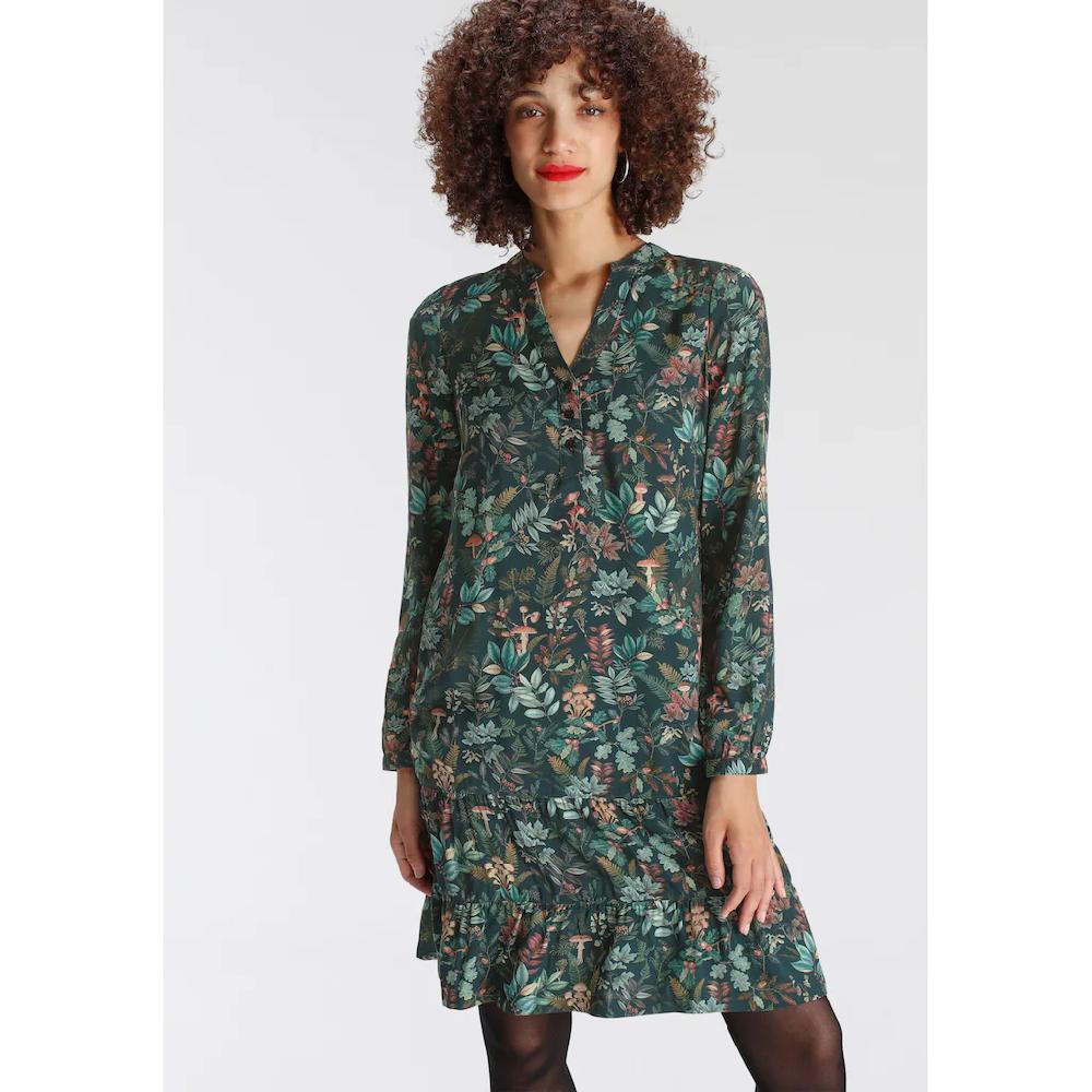 AJC Hemdblusenkleid kniefrei elegant aus Viskose Langarm mit 1-Knopf-Manschette