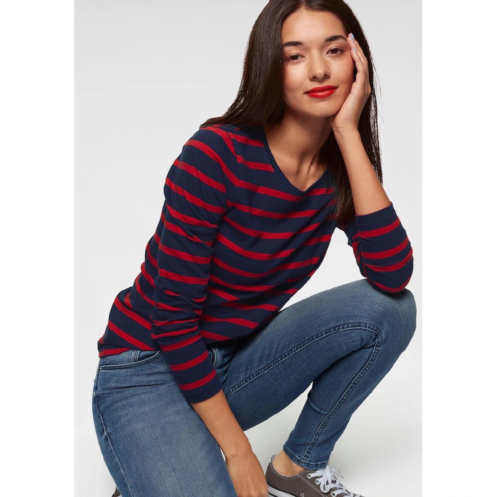 AJC Langarmshirt gestreift Rundhalsausschnitt aus Baumwolle aus Single Jersey