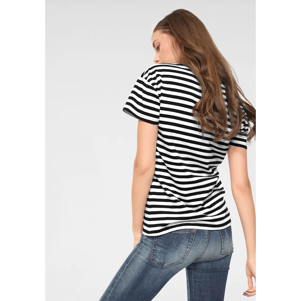 AJC T-Shirt Kurzarm Taillierter Schnitt Gestreift Rundhalsausschnitt