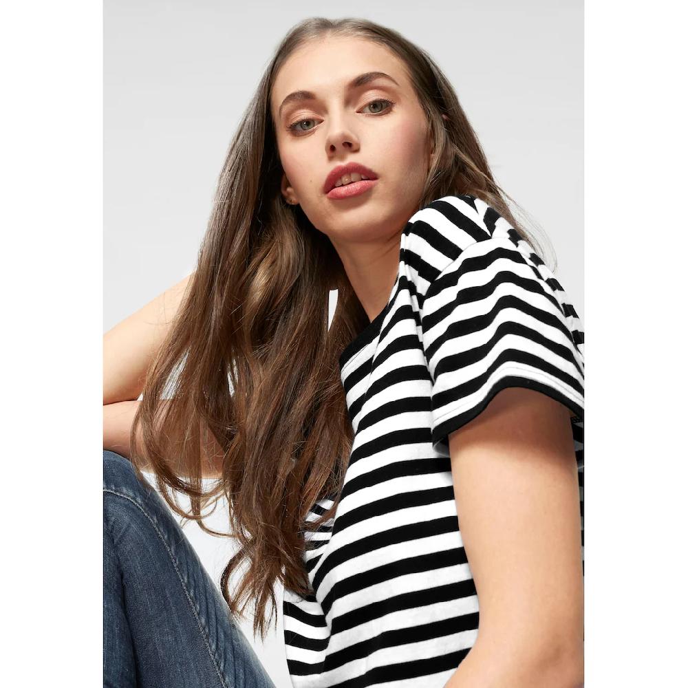 AJC T-Shirt Kurzarm Taillierter Schnitt Gestreift Rundhalsausschnitt