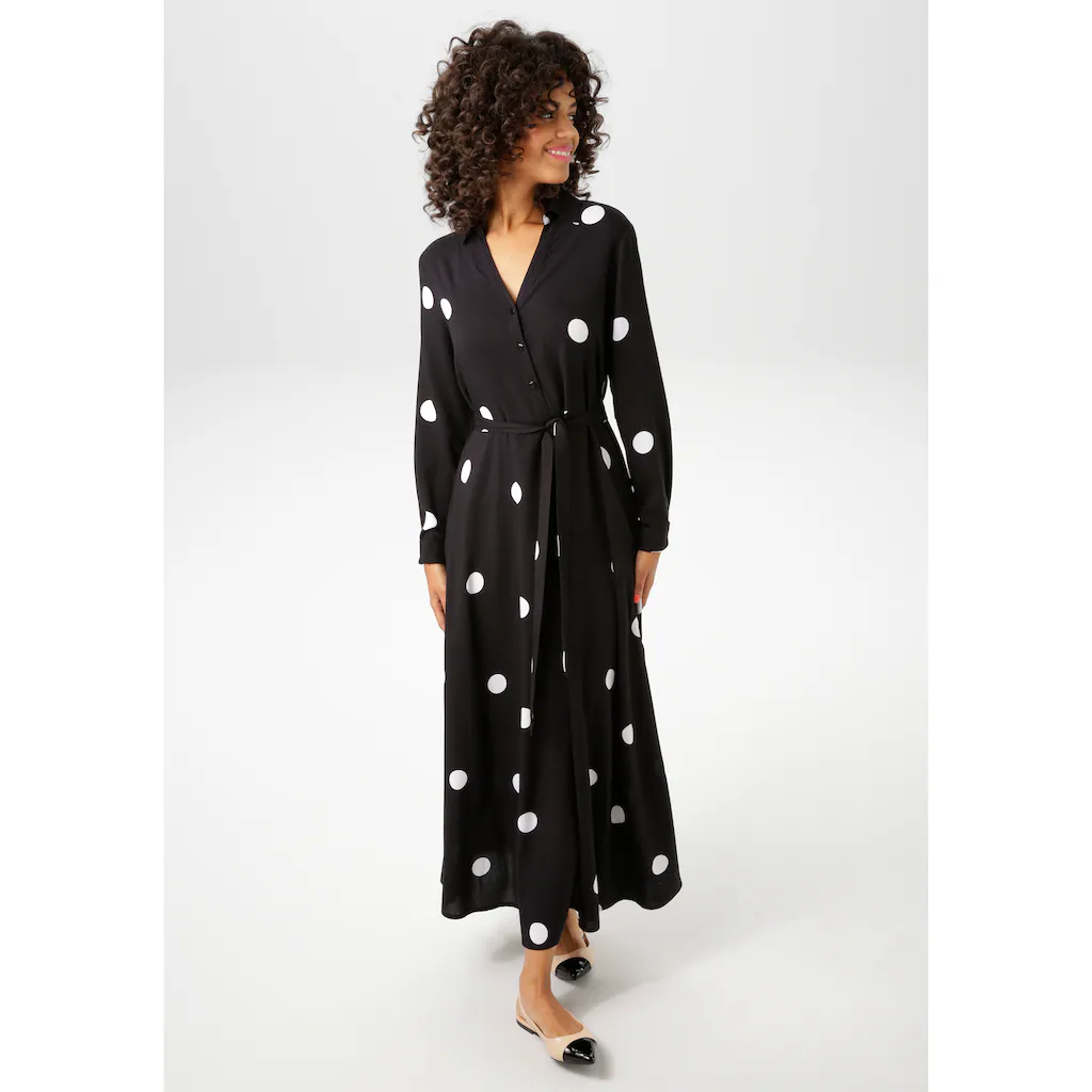 Aniston CASUAL Blusenkleid (mit Abnehmbarem Bindeband) Mit Kontrastfarbigen Punkten - Jedes Teil Ein Unikat - NEUE KOLLEKTION