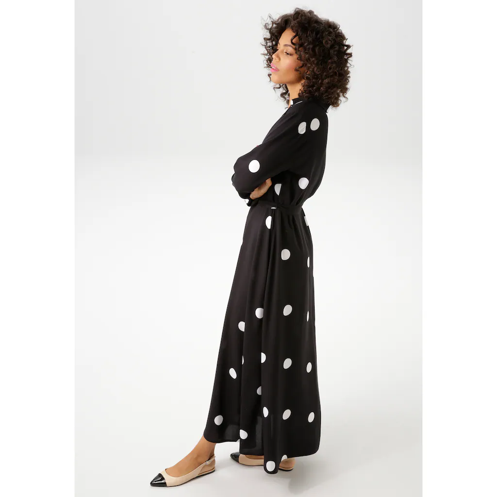 Aniston CASUAL Blusenkleid (mit Abnehmbarem Bindeband) Mit Kontrastfarbigen Punkten - Jedes Teil Ein Unikat - NEUE KOLLEKTION