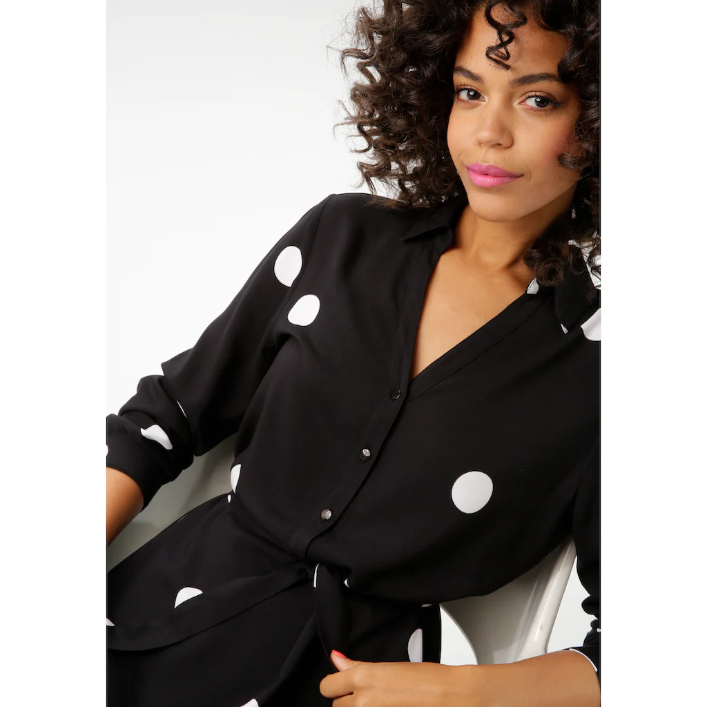 Aniston CASUAL Blusenkleid (mit Abnehmbarem Bindeband) Mit Kontrastfarbigen Punkten - Jedes Teil Ein Unikat - NEUE KOLLEKTION