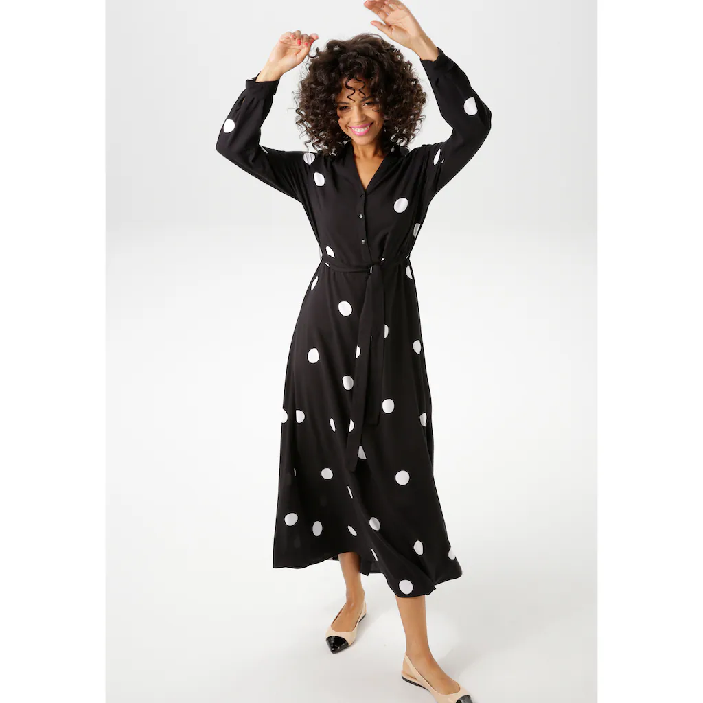 Aniston CASUAL Blusenkleid (mit abnehmbarem Bindeband) mit kontrastfarbigen Punkten - jedes Teil ein Unikat - NEUE KOLLEKTION