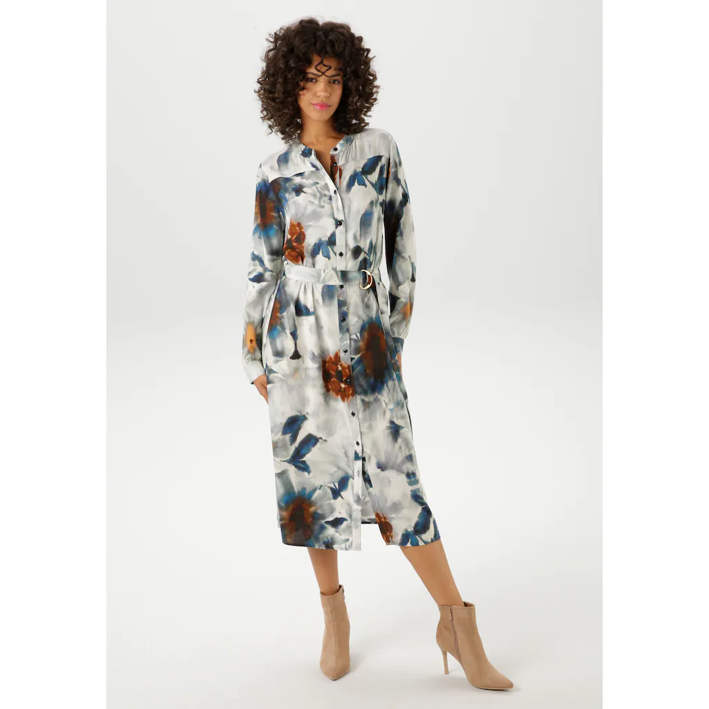 Aniston CASUAL Blusenkleid Mit Fantasievollem Blätterdruck Im Batik-Dessin - NEUE KOLLEKTION