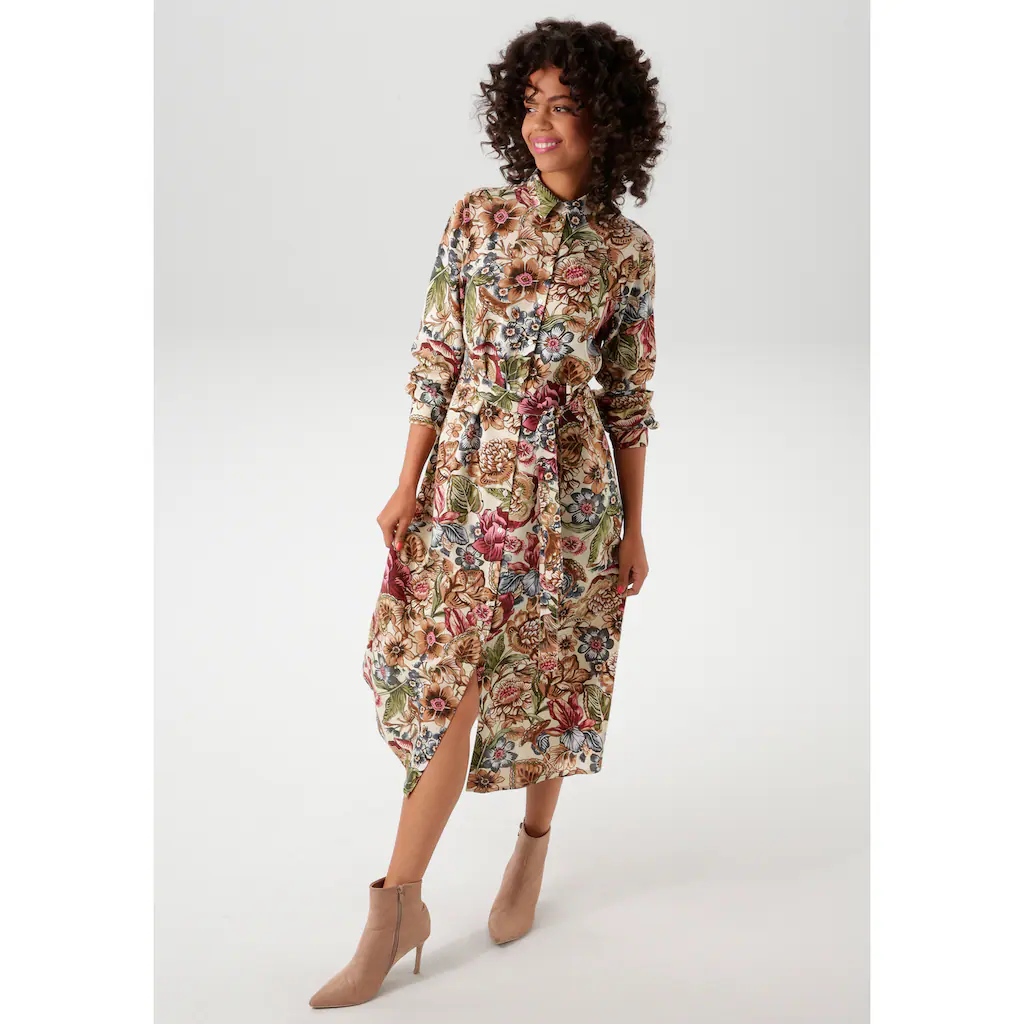 Aniston CASUAL Blusenkleid Mit Farbharmonischem Großflächigen Blumendruck - NEUE KOLLEKTION