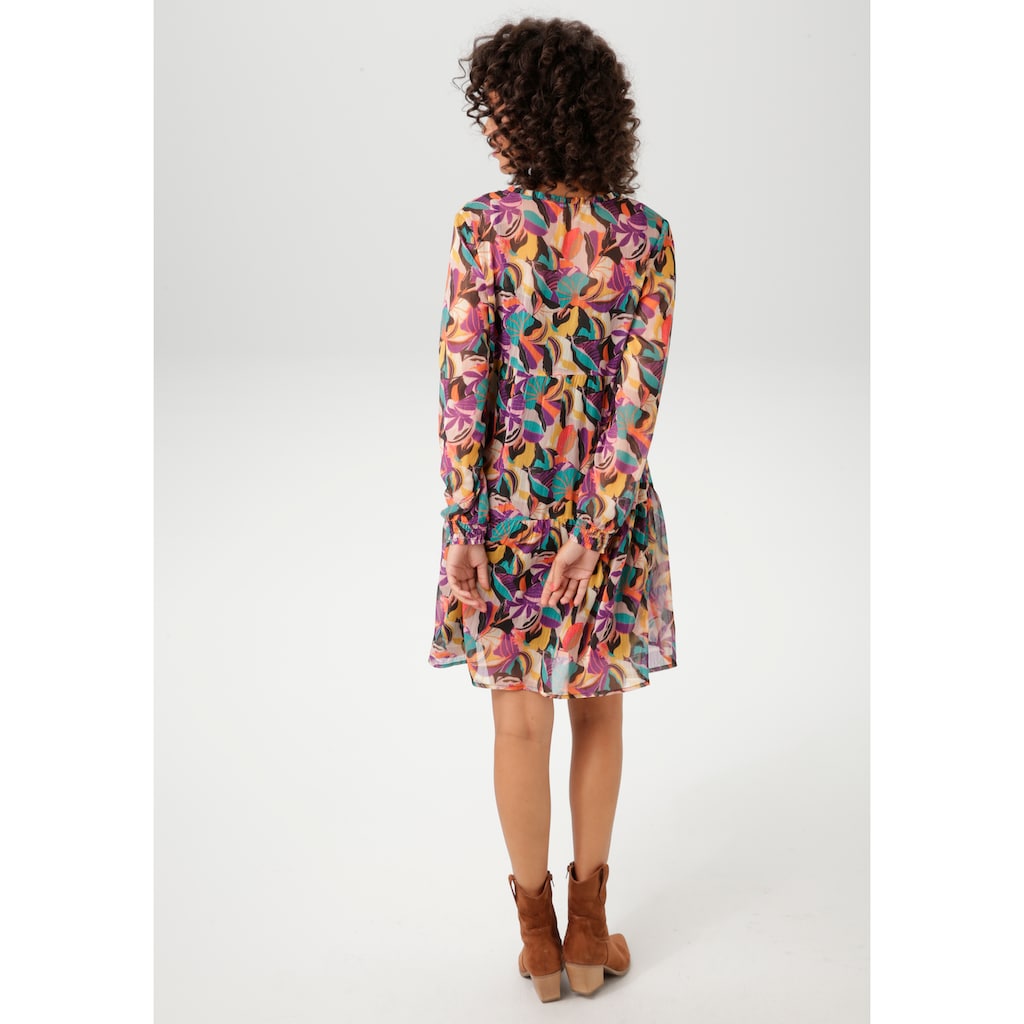 Aniston CASUAL Blusenkleid (mit Jersey-Unterkleid) Mit Farbenfrohen Extravaganten Blättern Bedruckt - NEUE KOLLEKTION